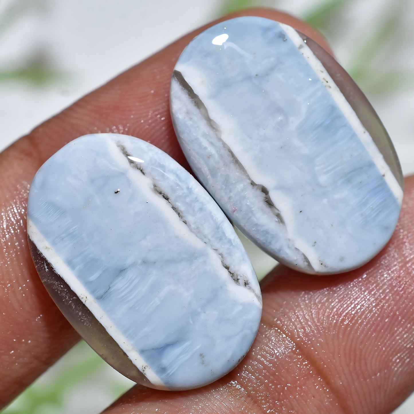 Oval Blue Opal Gemstone Pair – Natural Matched Stones for Handmade Jewelry (14x22x2mm,/21ct)