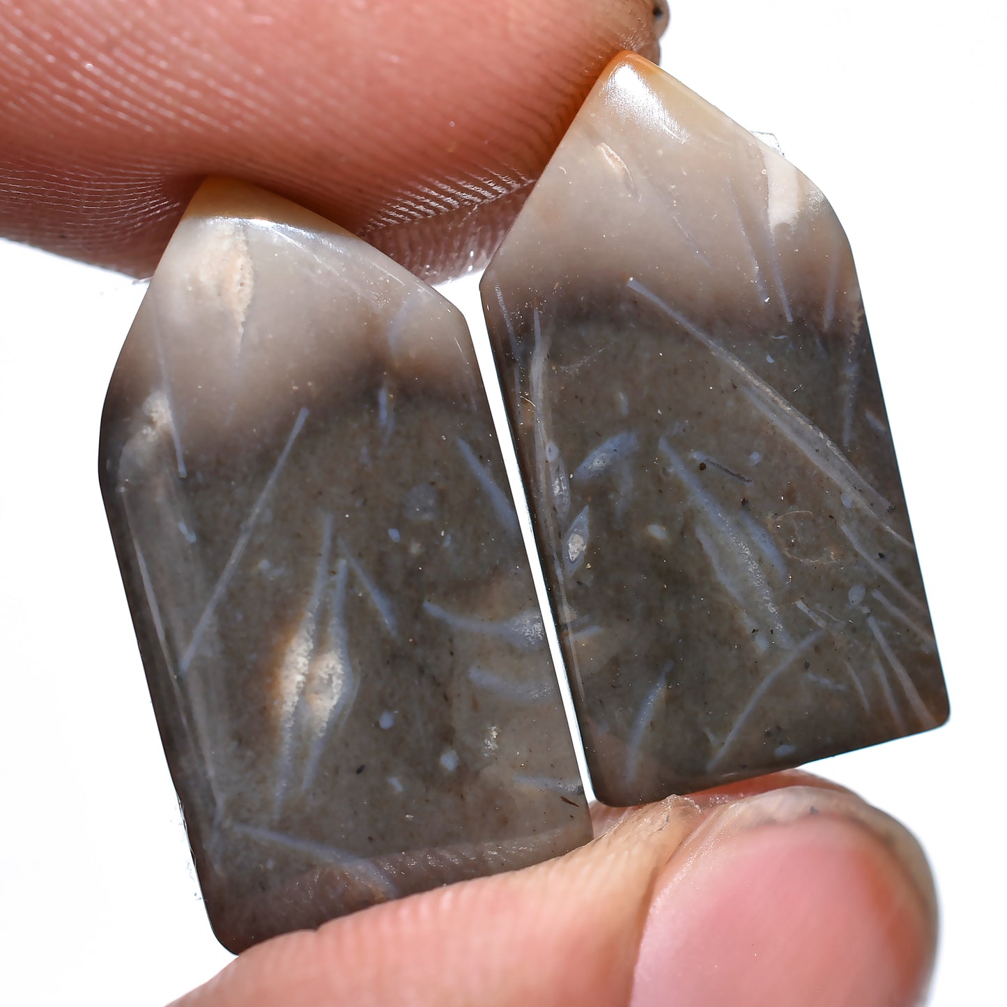 Palm Root Agate Pair Cabochon - Matched Earring Pair Gemstones for Custom Jewelry