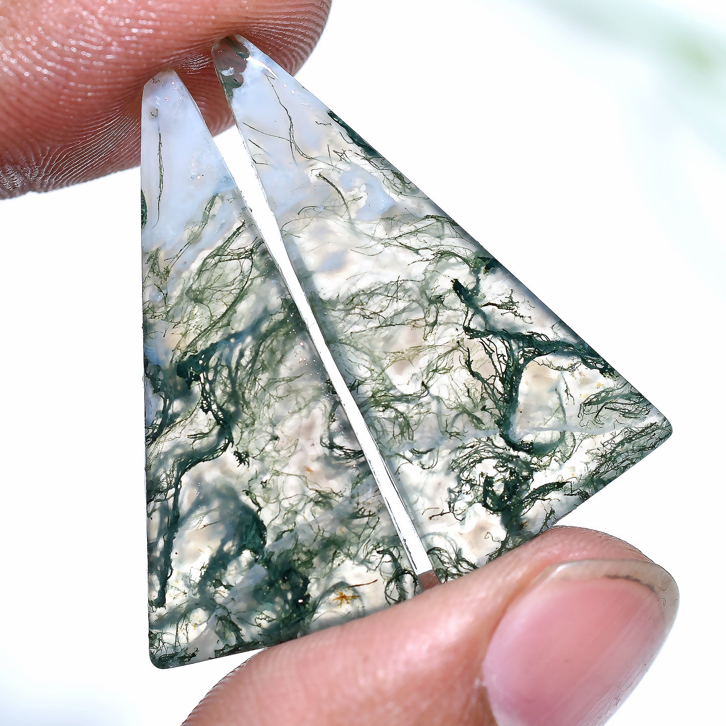 Designer Moss Agate Gemstone Pair – Matching Stone For Custom Jewelry Supply (16x35x3mm,/31ct)