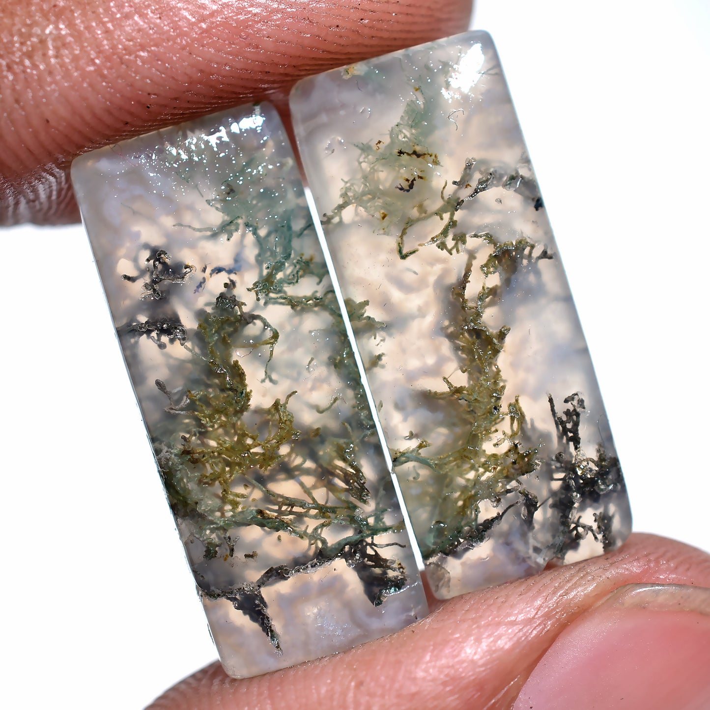 Dreamy Moss Agate Matched Earrings Pair – Forest Veined Natural Stones for Jewelry Design (8x24x2mm,/20ct)