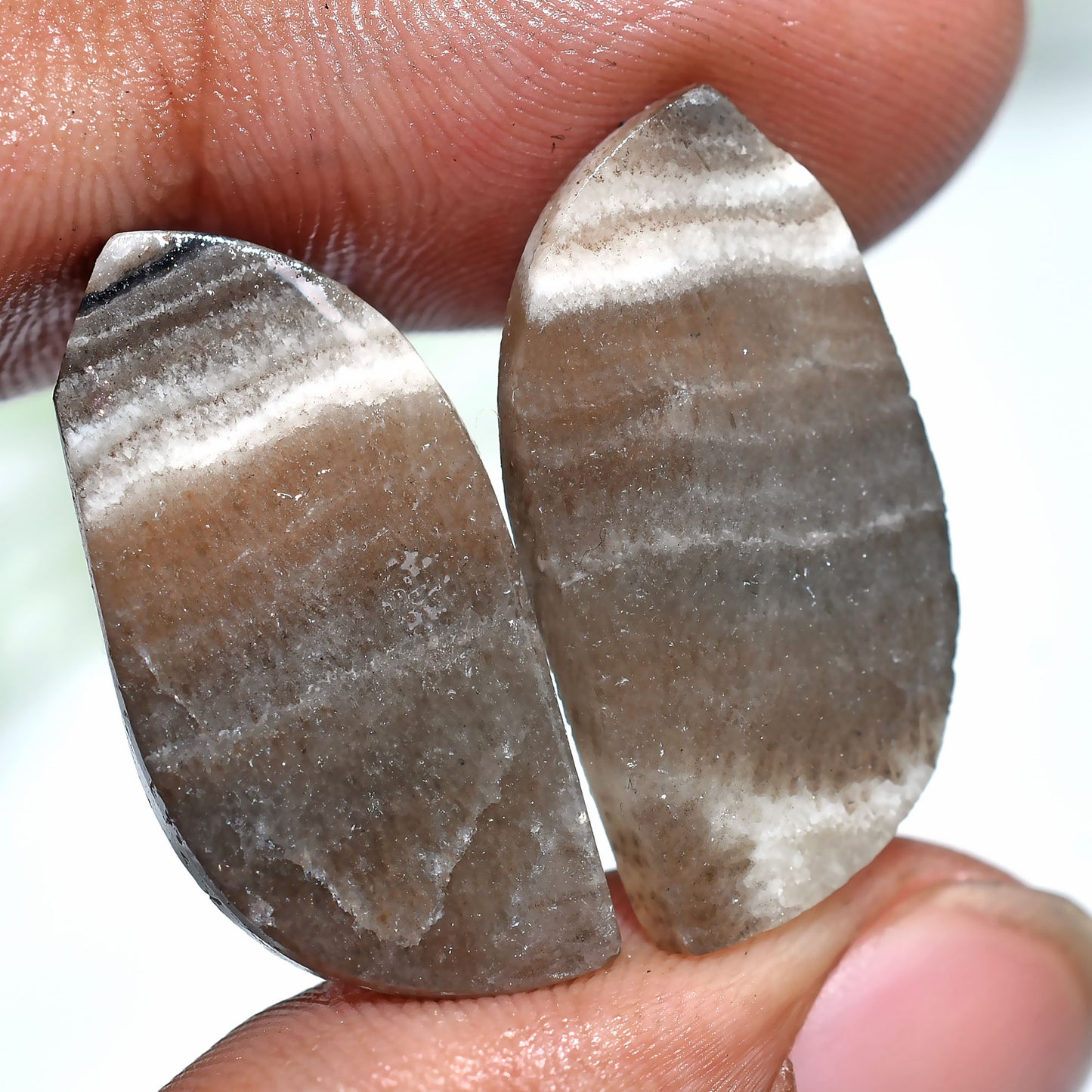 Fancy Zebra Calcite Pair – Natural Brown & White Gemstone Cabochons (12x25x3mm,/27ct)