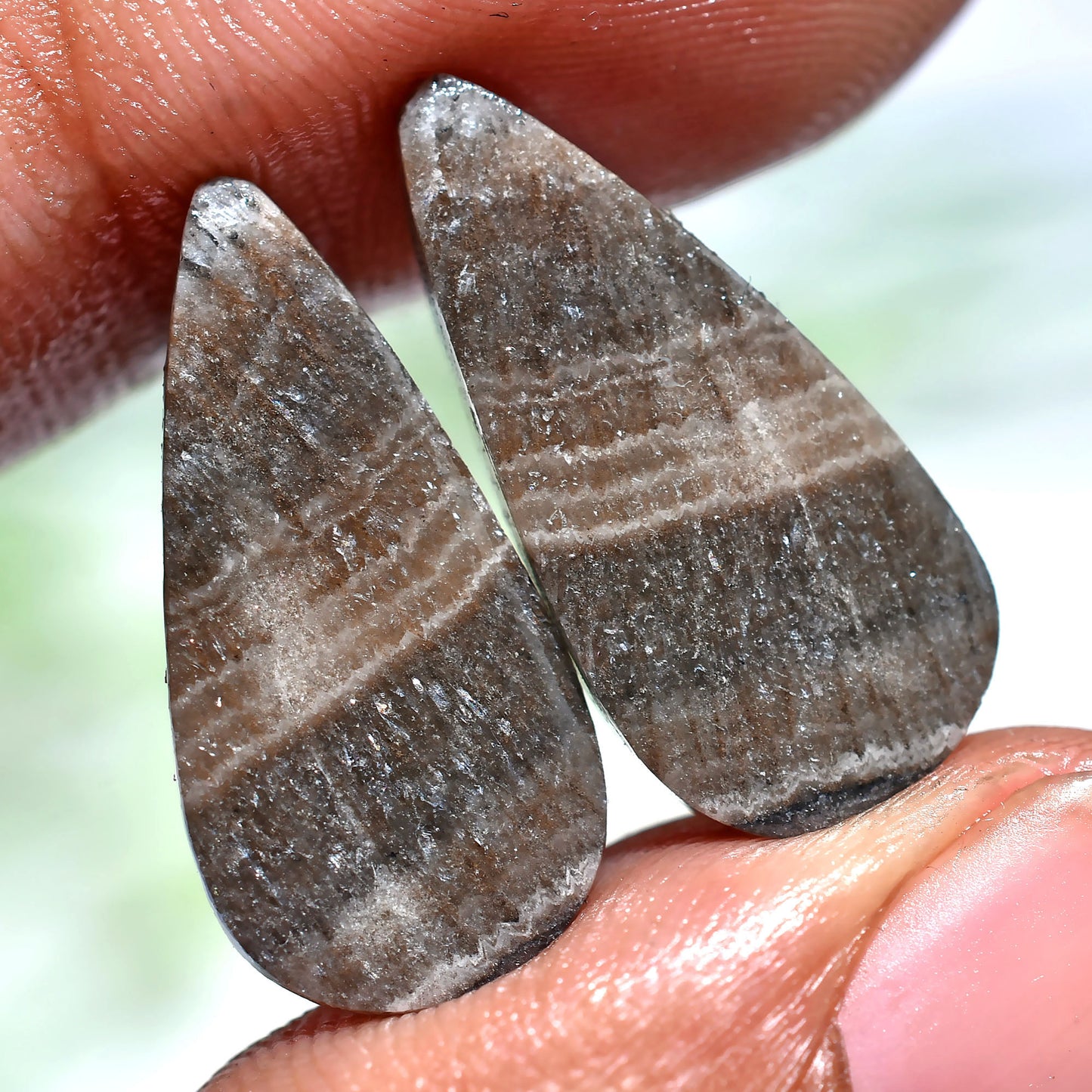 Natural Zebra Calcite Pair – Pear Shaped Smooth Cabochons (10x21x2mm,/13ct)