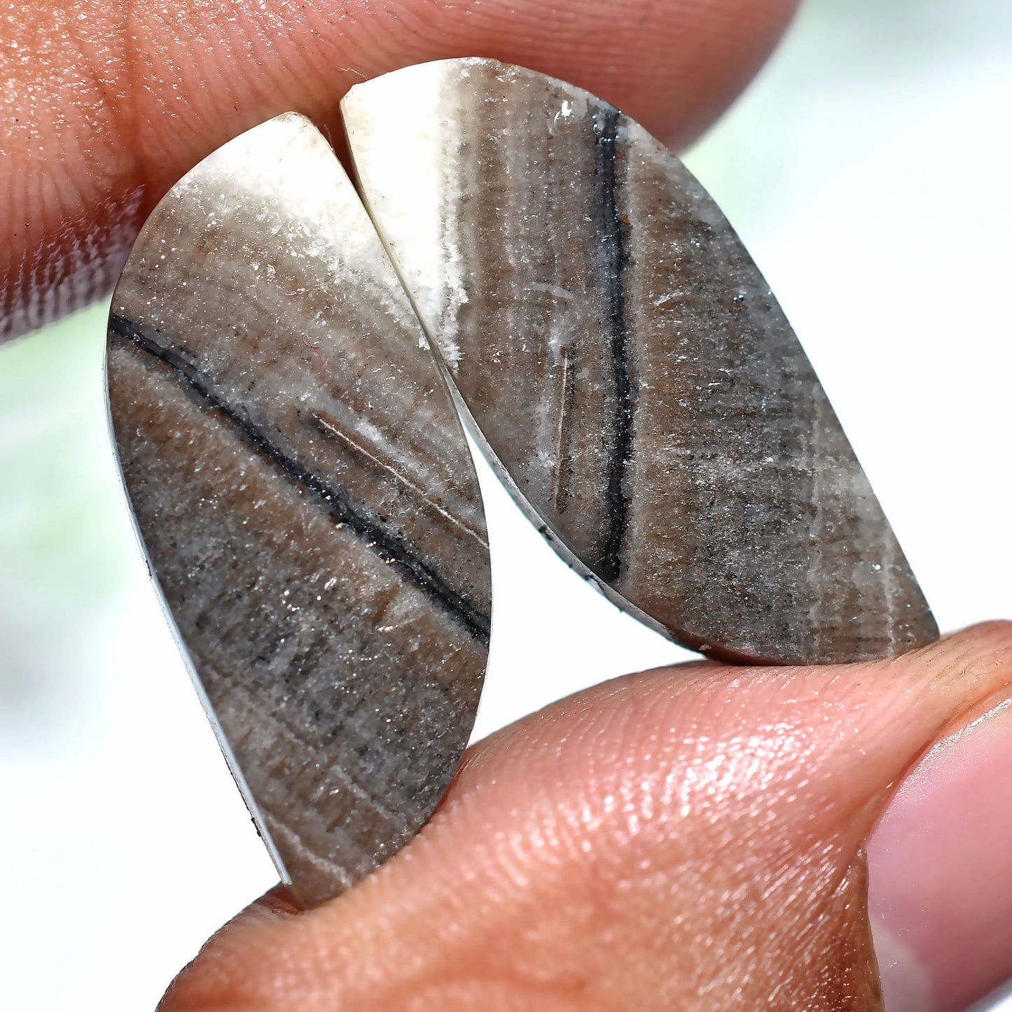 Fancy Shaped Zebra Calcite Pair – Smooth Natural Matched Cabochons (10x26x2mm,/25ct)