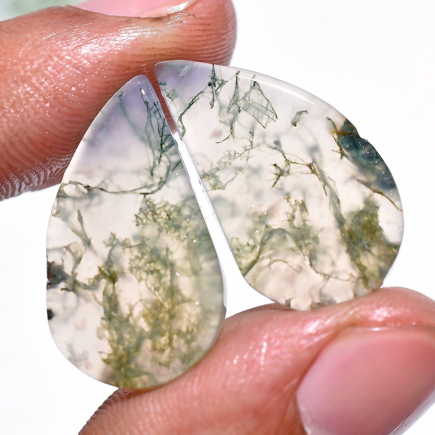 Moss Agate Pair Cabochons - Pear Shaped Agate Crystal Pairs for Custom Earrings