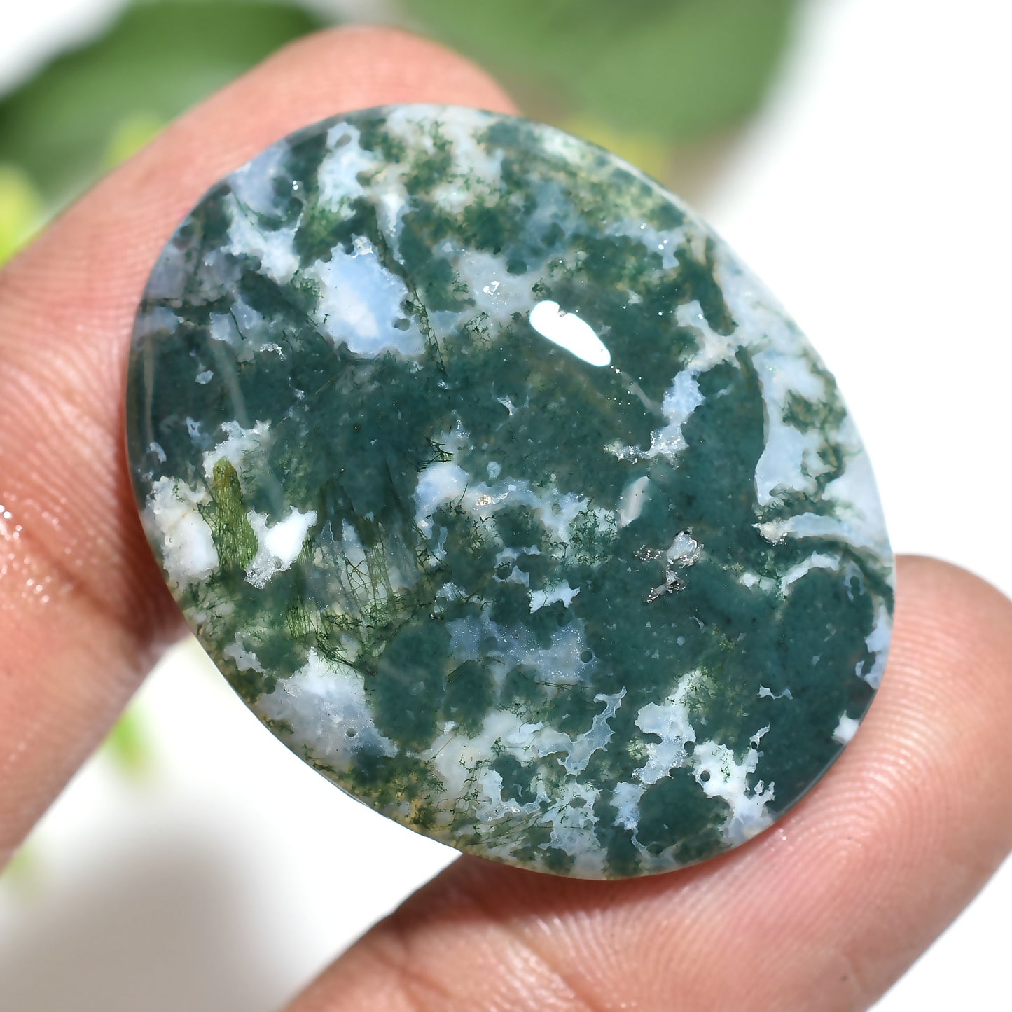 Attractive Oval Moss Agate Stone – Natural Druzy Agate Smooth Cabochon for Pendant