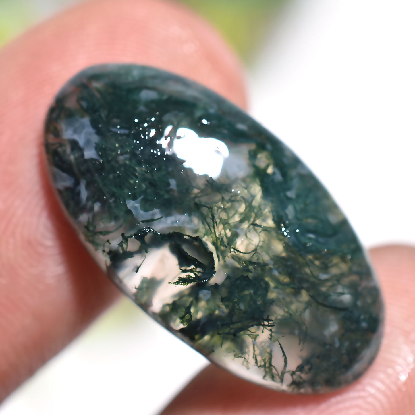 Natural Moss Agate Oval Gemstone - Wholesale Smooth Flat Back Gemstone ( 10x22x3mm,/11ct)