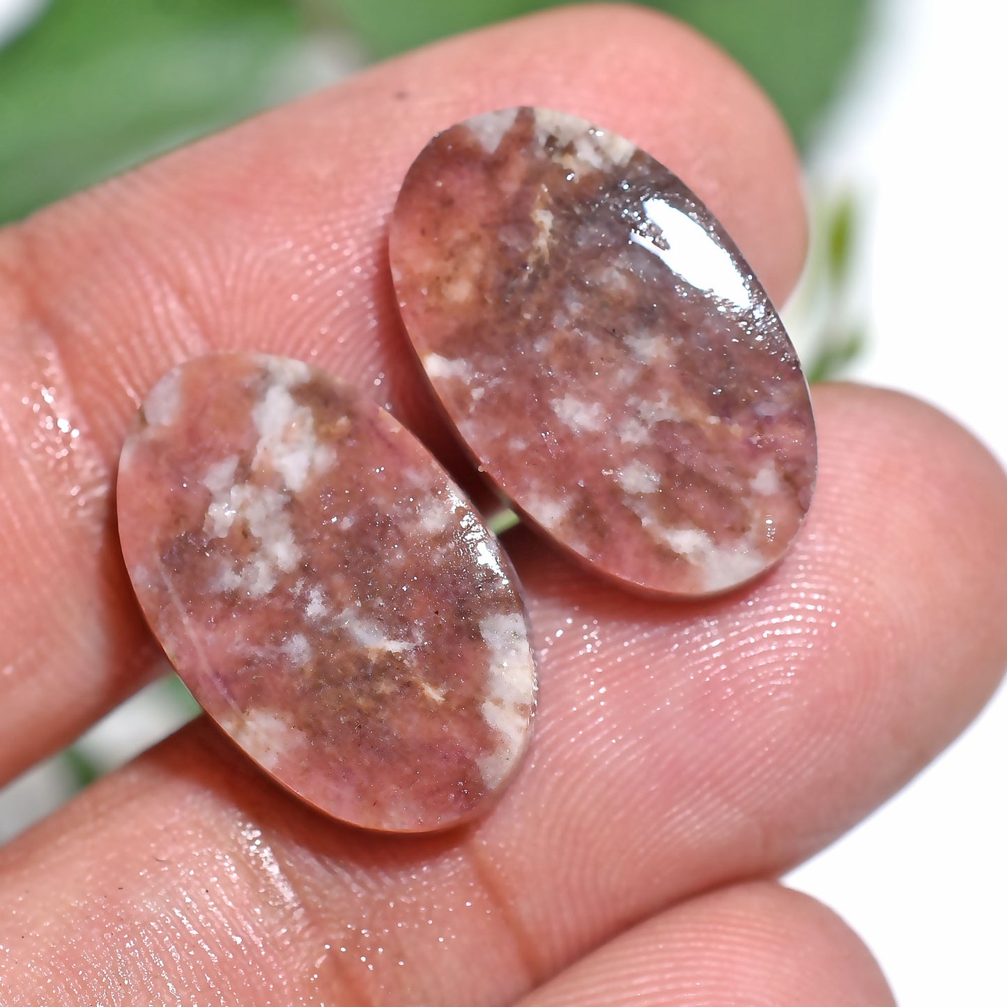 Amazing Natural Rhodochrosite Oval Cabochon Pair – Pink Gemstone Set for Earrings (10x18x2mm,/17ct)