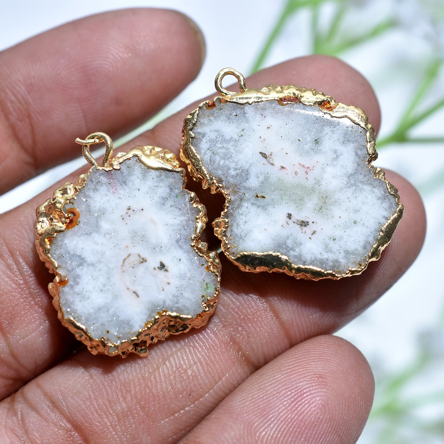 White Solar Quartz Gold Electroplated Earrings Pair – Natural Gemstone Jewelry