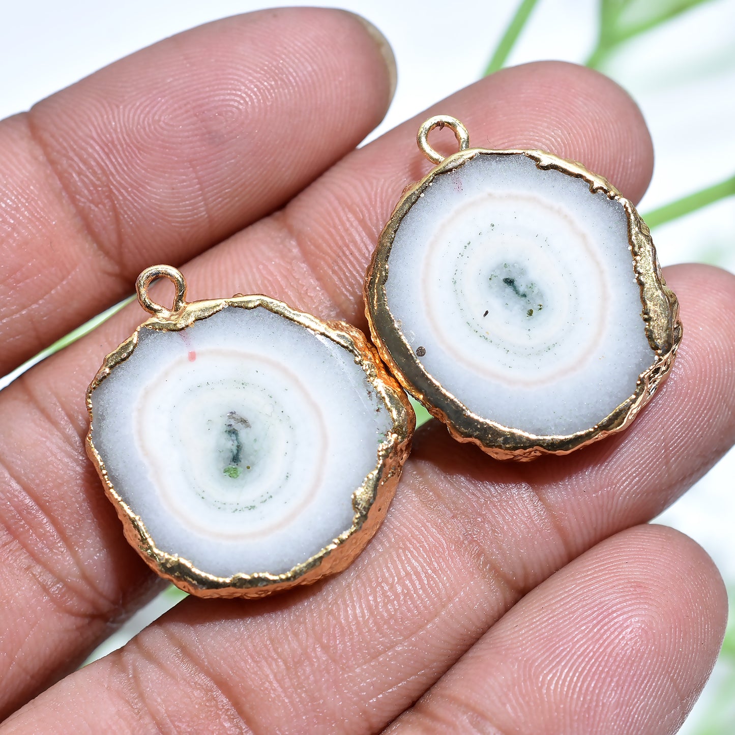 White Solar Quartz Gold Electroplated Earrings Pair – Natural Gemstone Jewelry