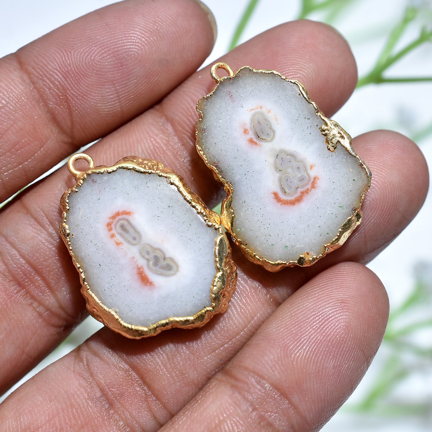 White Solar Quartz Gold Electroplated Earrings Pair – Natural Gemstone Jewelry
