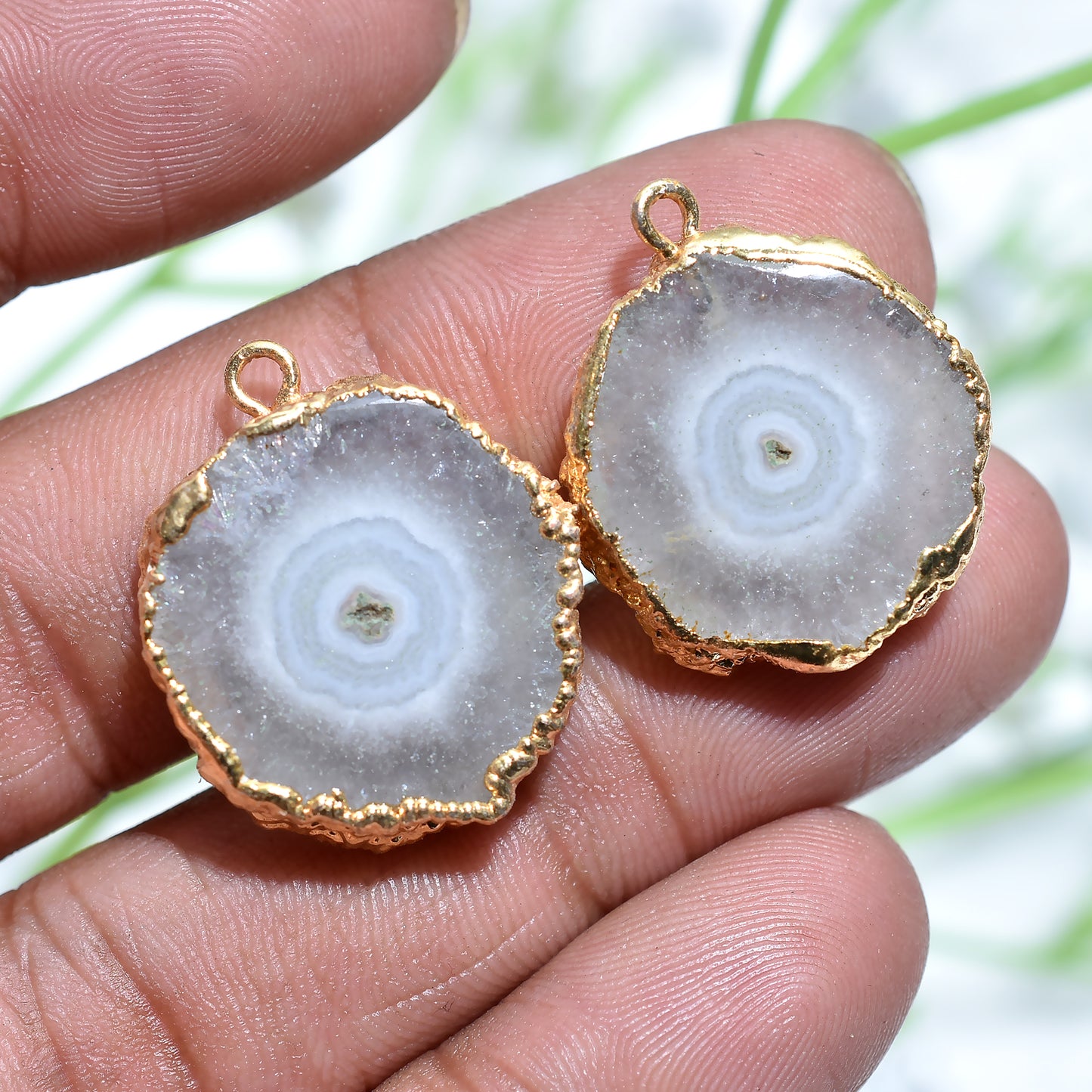 White Solar Quartz Gold Electroplated Earrings Pair – Natural Gemstone Jewelry