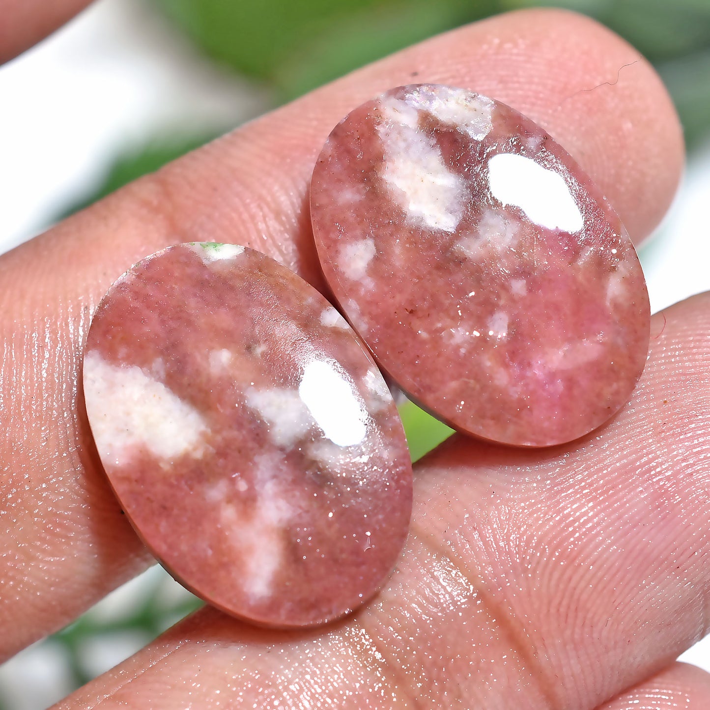 Rhodochrosite Cabochon Pair – Oval Cut Pink Healing Gemstones (13x20x2mm,/24ct)