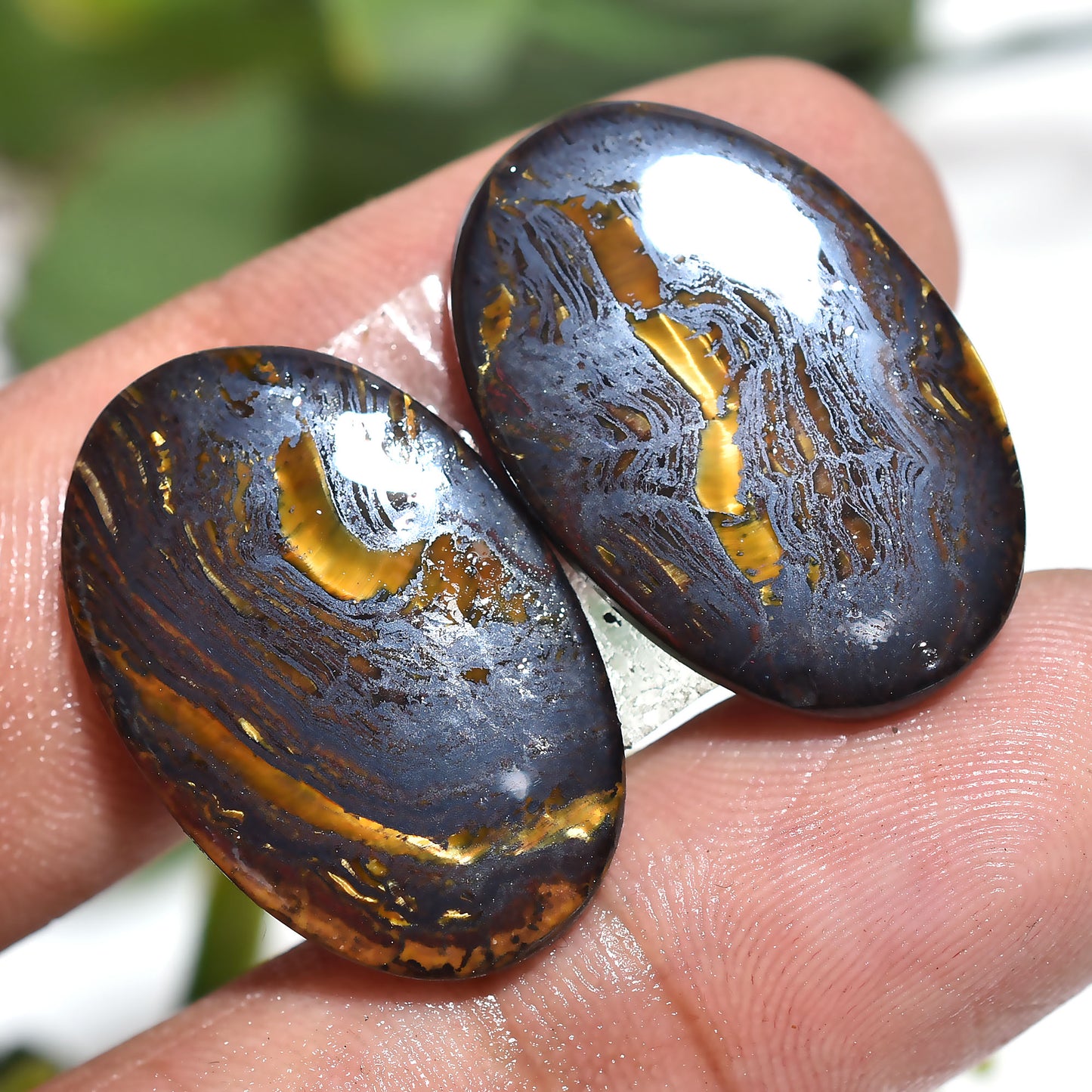 High Quality Natural Iron Tiger Eye Oval Pair – Matching Loose Gemstone Set (15x24x2mm,/32.ct)