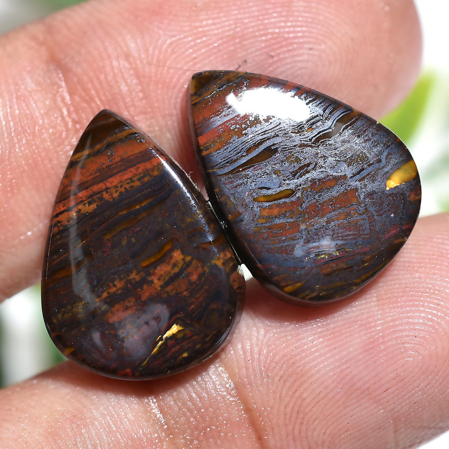 Premium Natural Iron Tiger Eye Gemstone Set – Teardrop/Pear Matching Loose Stones (12x17x3mm,/24ct)