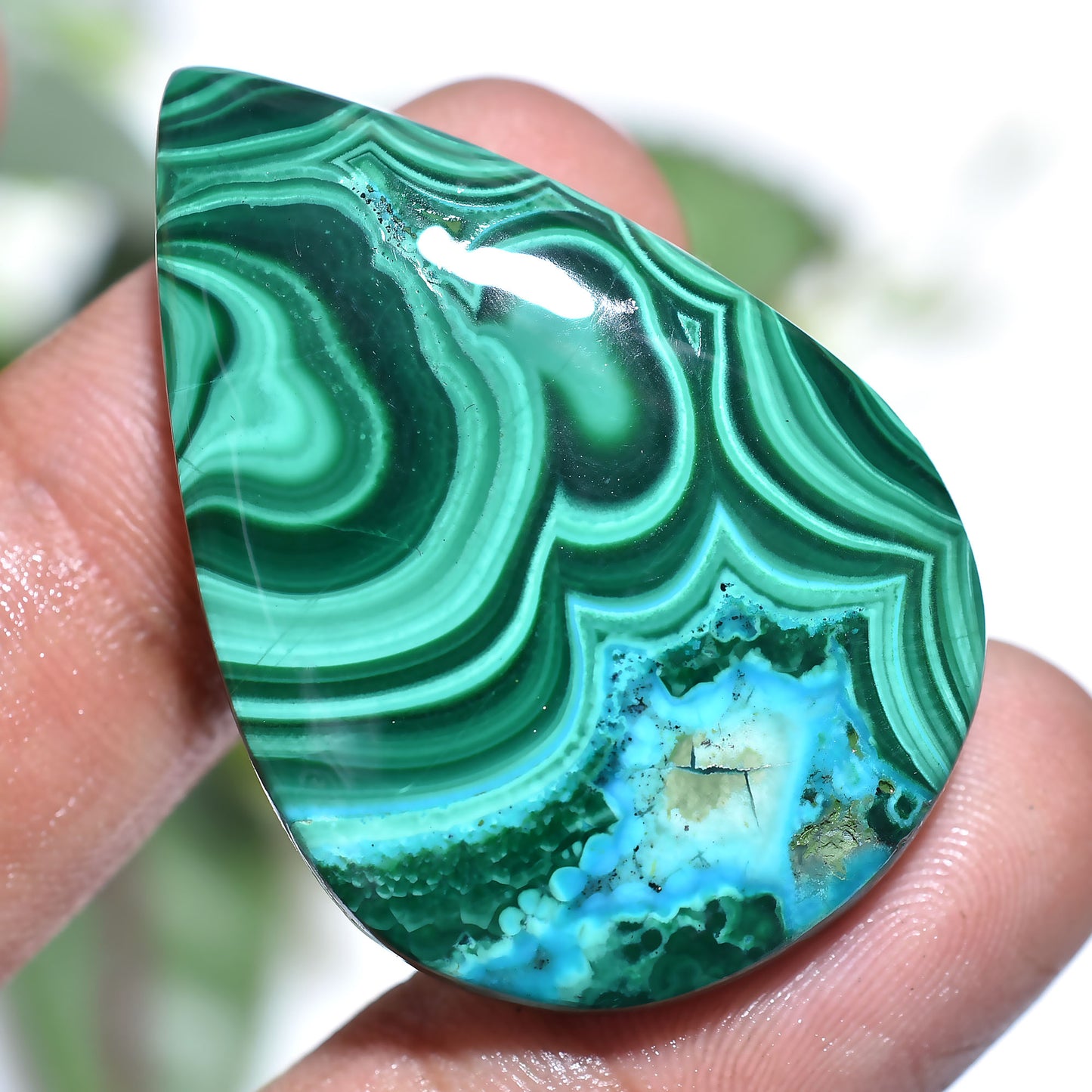 Unique Azurite Malachite Cabochon - Pear Shape Smooth Gemstone (25x40x4mm,/75ct)