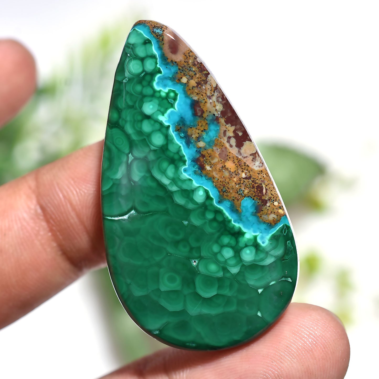 Designer Malachite Azurite Cabochon – Teardrop Shaped Green Blue Gemstone (24x45x4mm,/60ct)