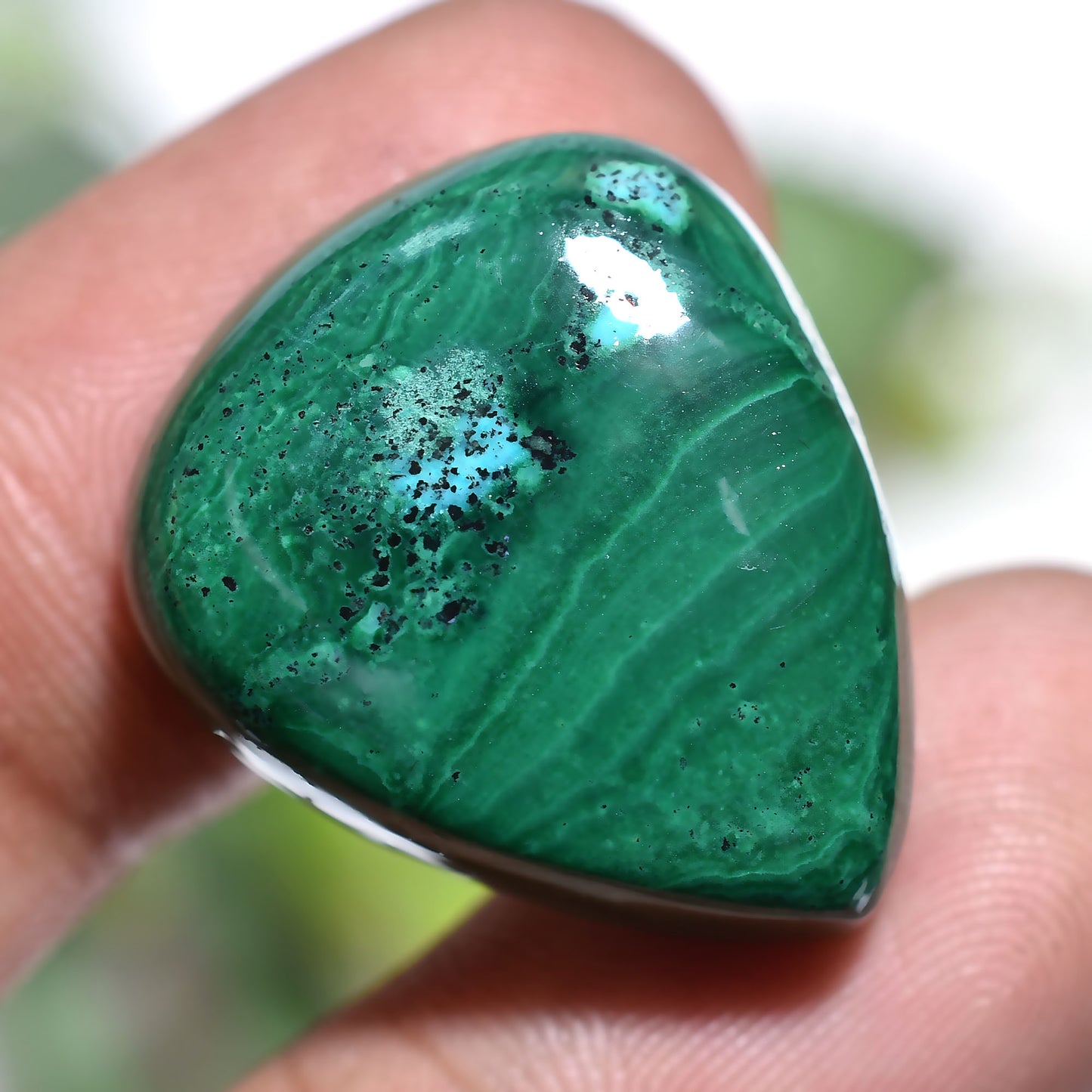Natural Malachite Azurite Cab – Pear Shape Green Blue Crystal Gemstone (18x23x5mm,/47ct)
