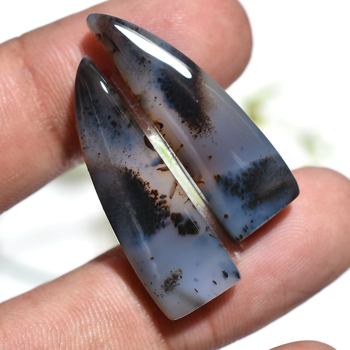 Unique Montana Agate Earrings Pair – Fancy Shape Matching Natural Gemstone Set (9x28x3mm,/26ct)