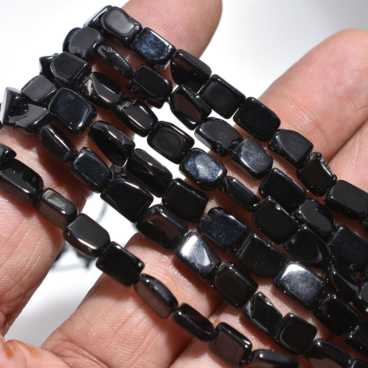 Black Onyx Rectangle Beads – Smooth Polished Gemstone Strand for Jewelry