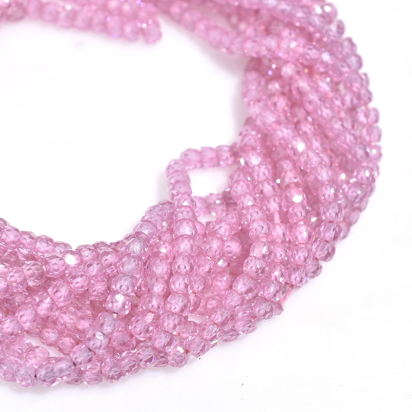 Light Pink Hydro Beads – Micro Cut Zircon Shine Rondelle Strand