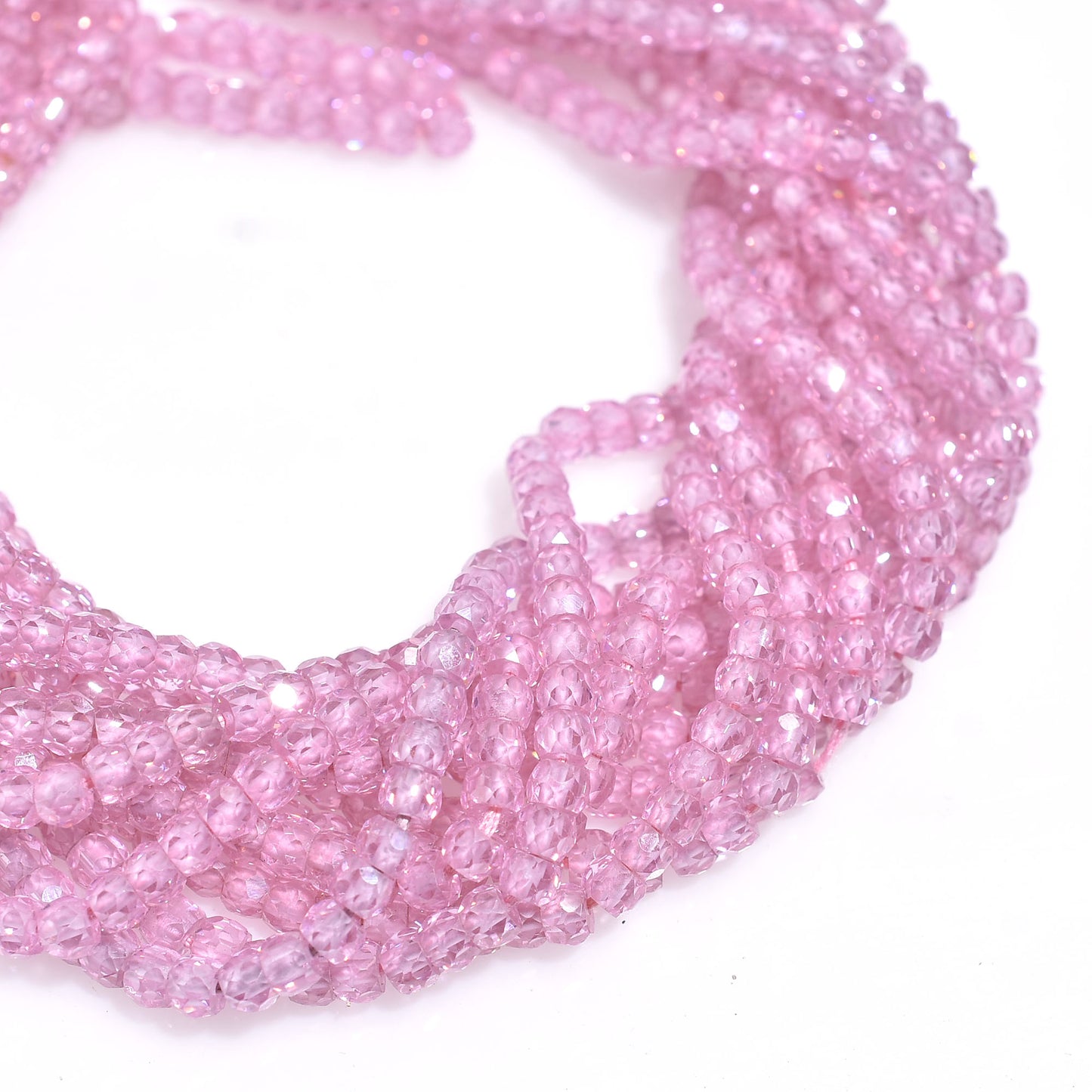 Light Pink Hydro Beads – Micro Cut Zircon Shine Rondelle Strand
