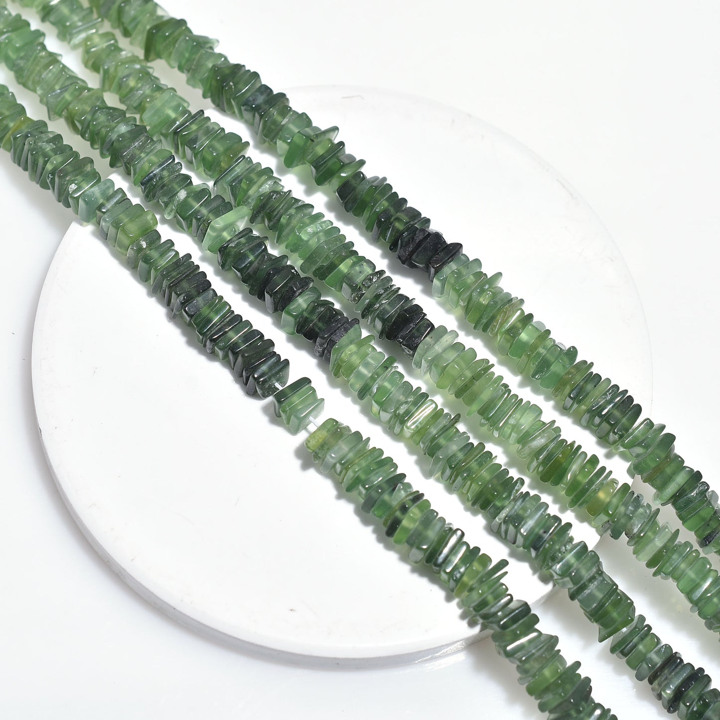 Serpentine Heishi Beads Strand – Green Square Flat Gemstones
