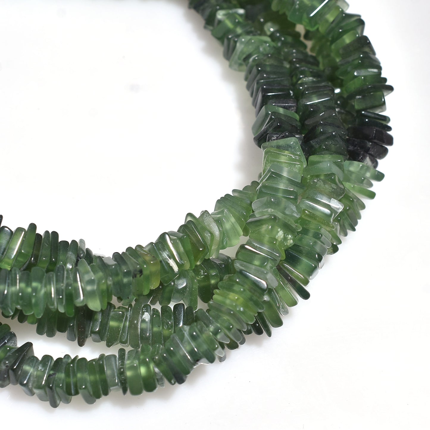 Serpentine Heishi Beads Strand – Green Square Flat Gemstones