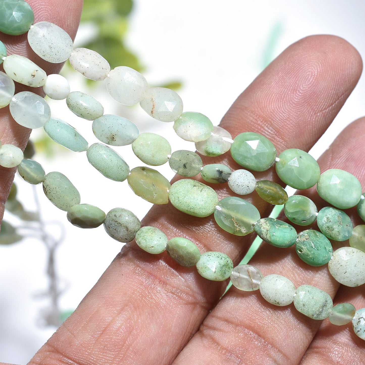Natural Chrysoprase Beads – Faceted Oval Nugget Gemstone Strand