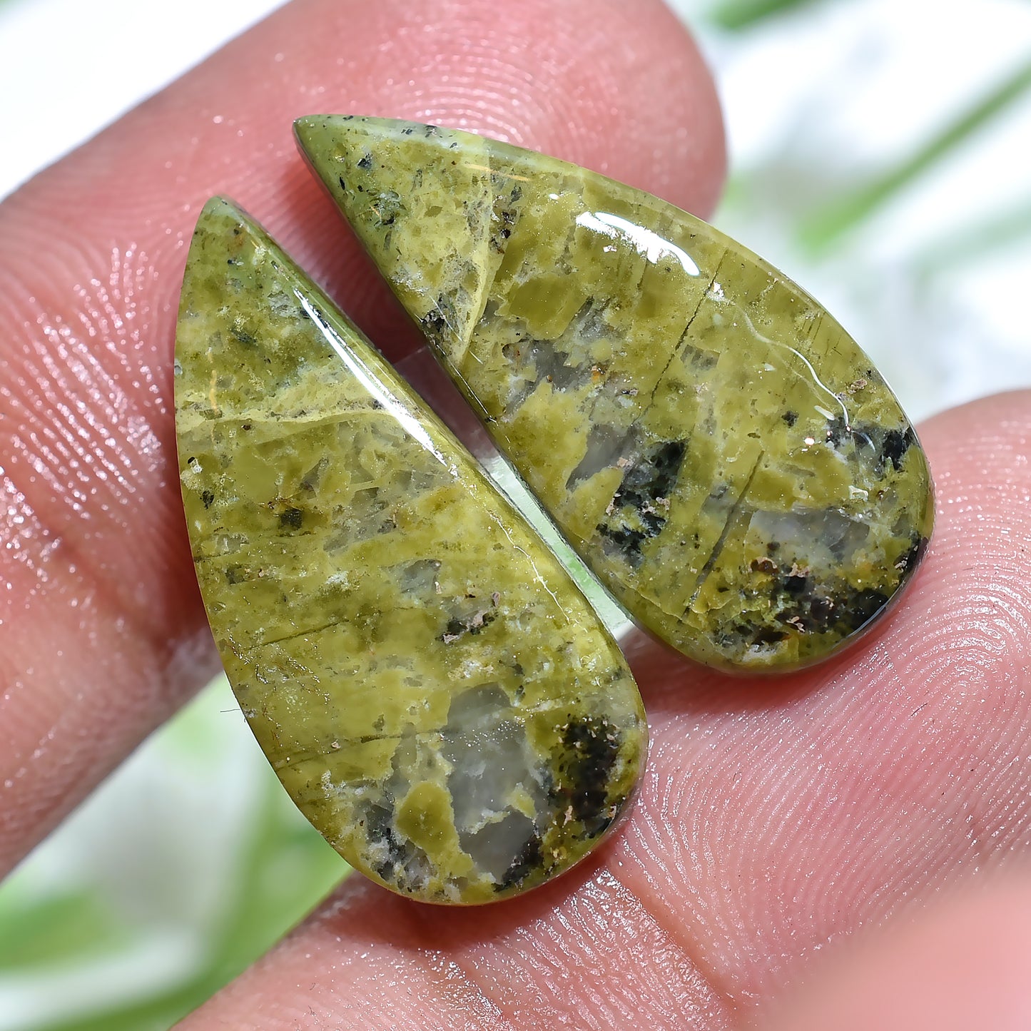 Natural Unakite Pair Cabochons, Smooth Flat Back Gemstones for Earrings