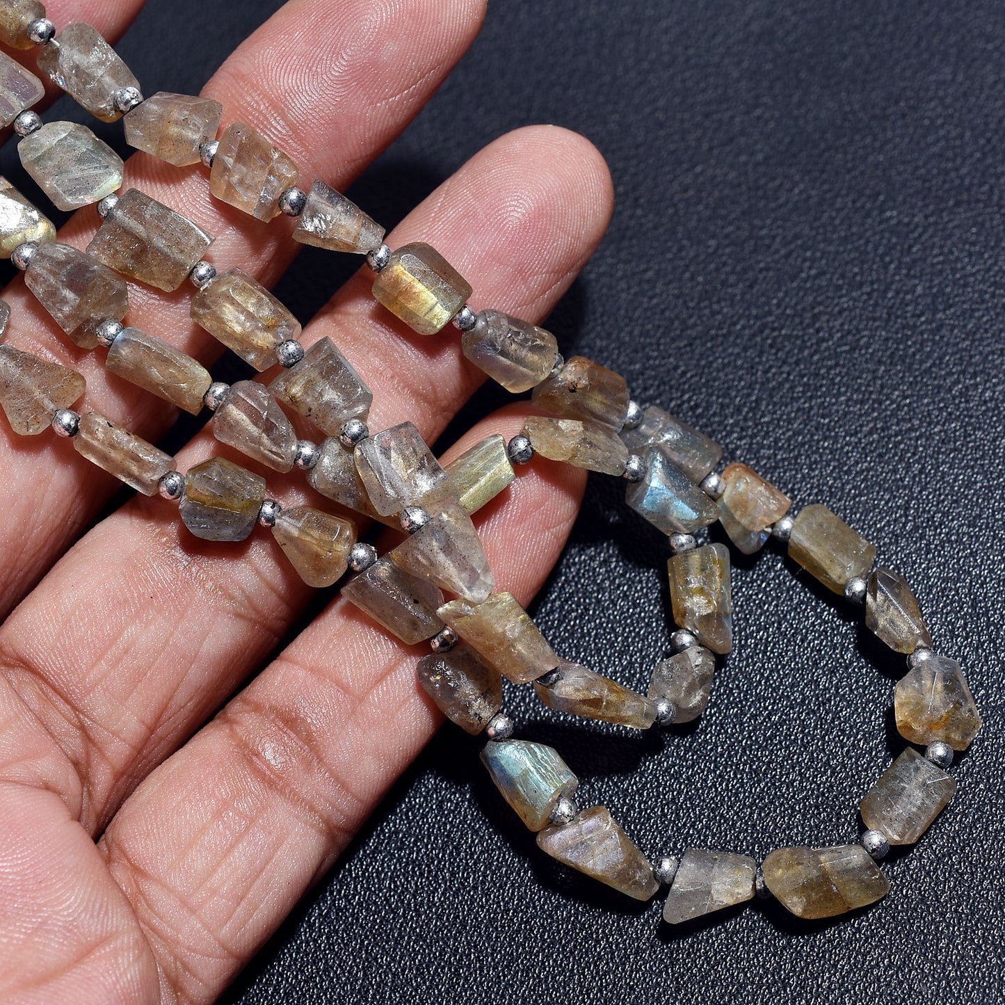 Natural Labradorite Faceted Nugget Beads – Blue Flash Gemstone Strand