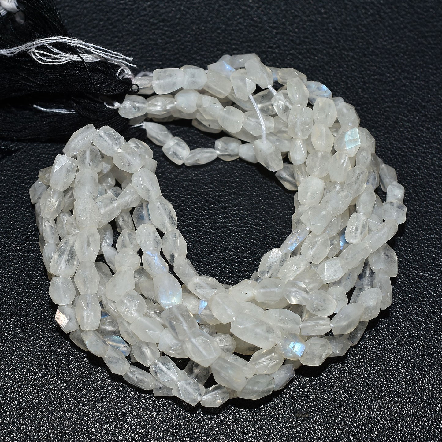Natural Rainbow Moonstone Tiny Nugget Beads – Blue Fire Gemstone Strand