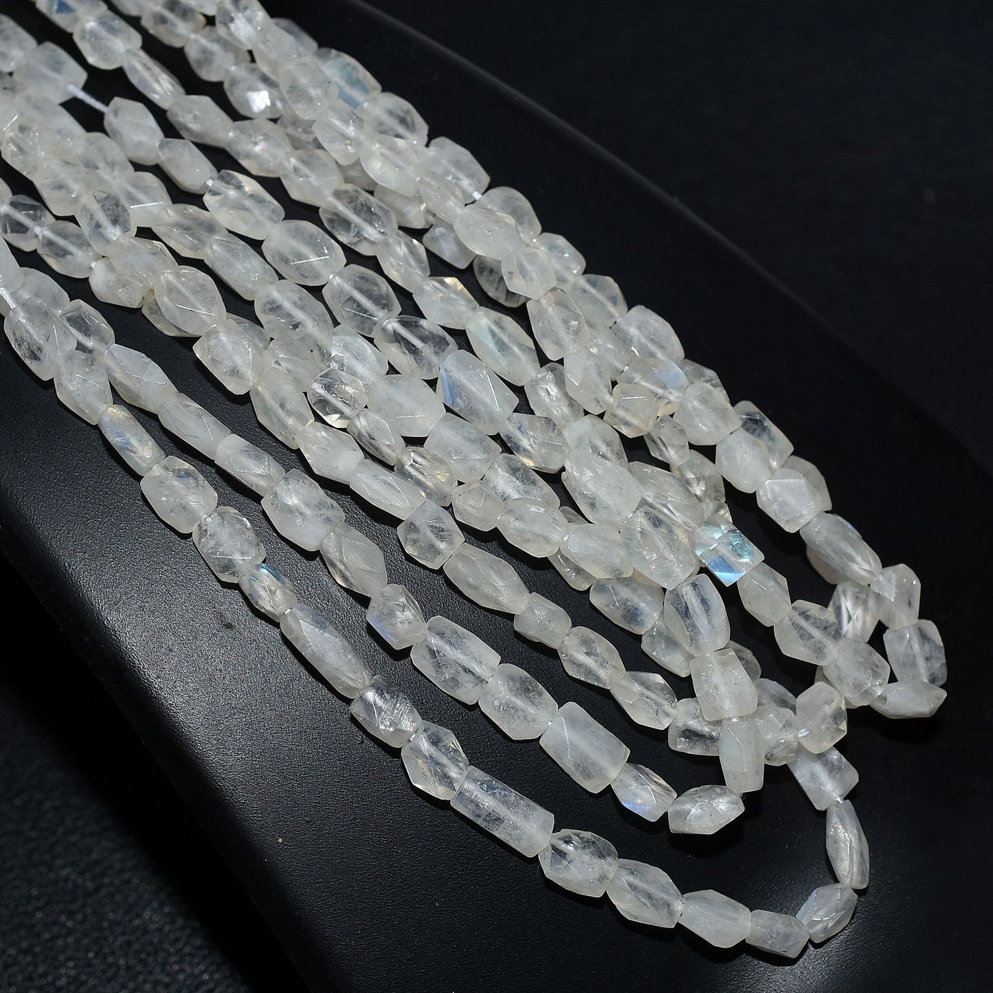 Natural Rainbow Moonstone Tiny Nugget Beads – Blue Fire Gemstone Strand