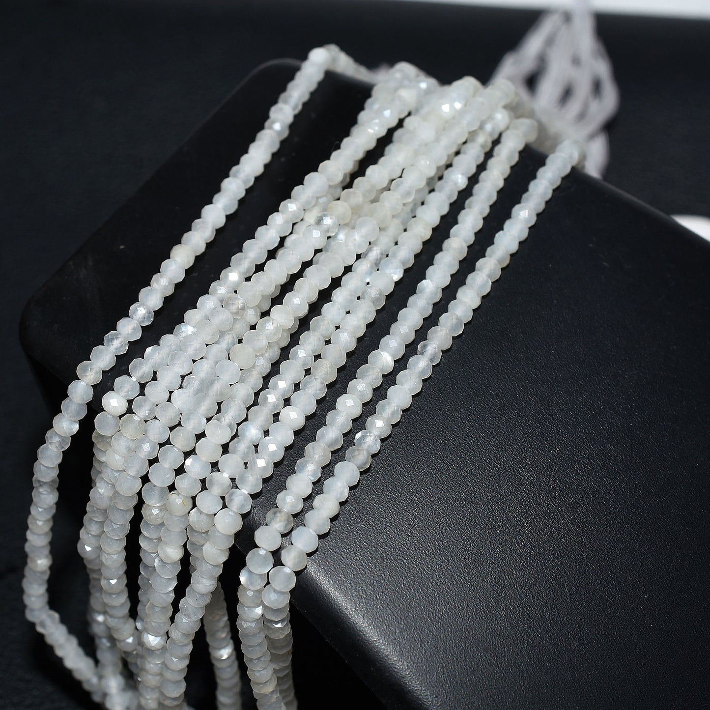 Natural White Moonstone Faceted Beads – 3.5mm Tiny Gemstone Strand