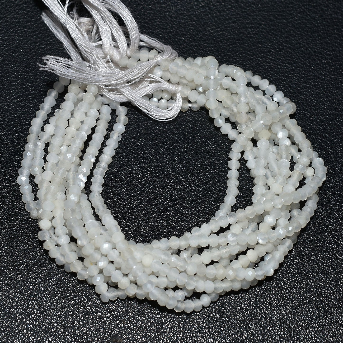 Natural White Moonstone Faceted Beads – 3.5mm Tiny Gemstone Strand