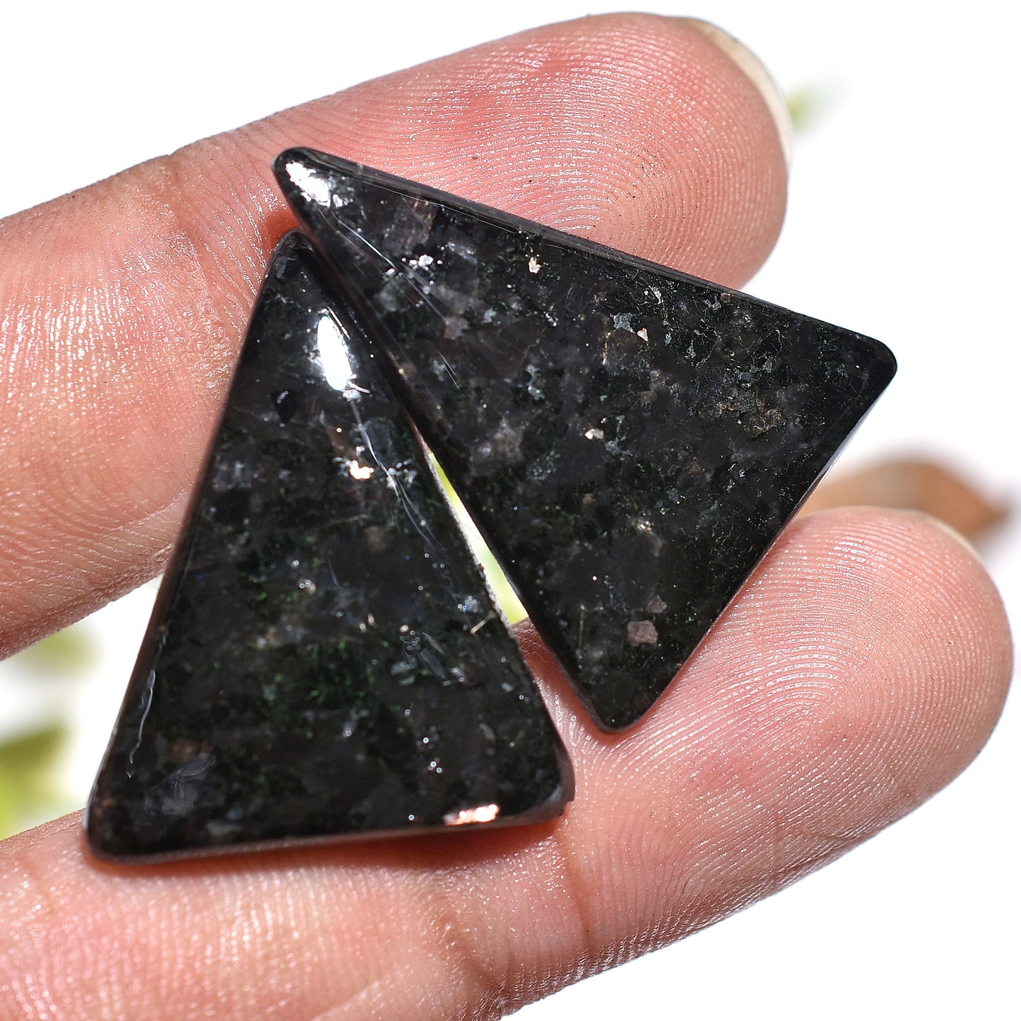 Natural Black Nuummite Pair – Wholesale Smooth Fancy Stones for Earrings