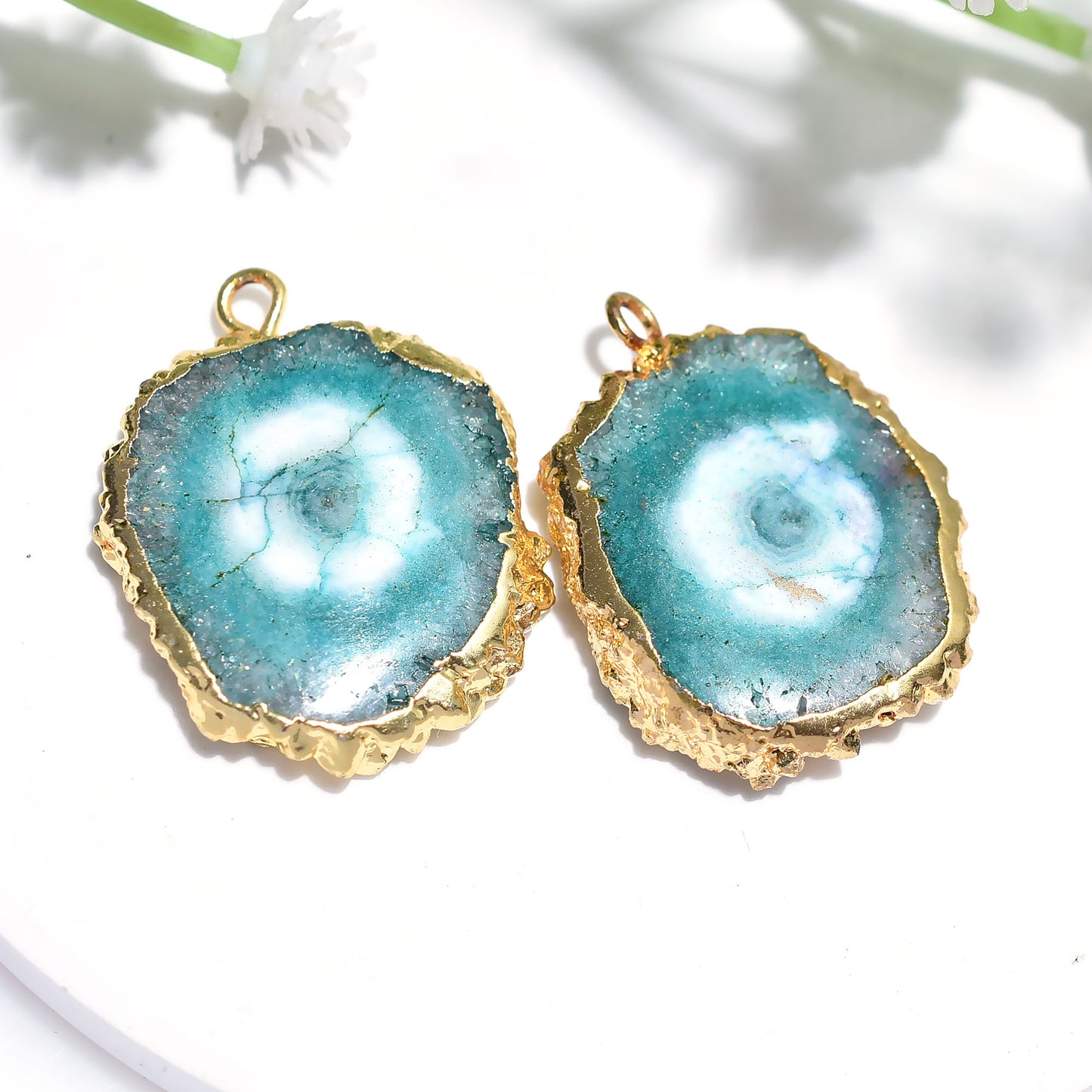 Wholesale Solar Quartz Gemstone Pair - Gold Electroplated