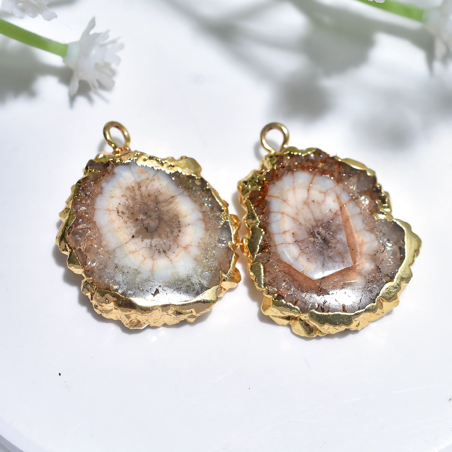 Wholesale Solar Quartz Gemstone Pair - Gold Electroplated