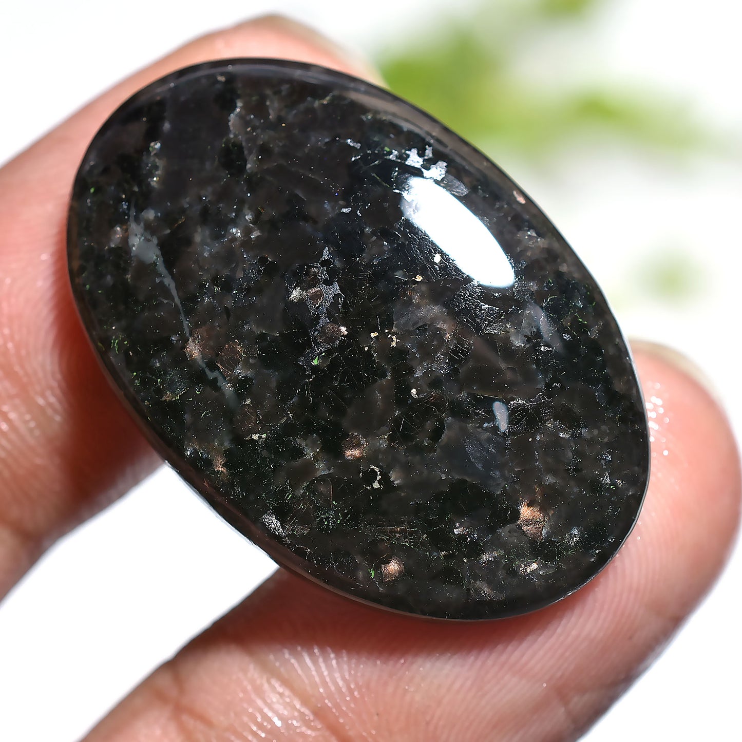 Natural Nuummite Cabochon – Smooth Flat Back Gemstone for Jewelry Making