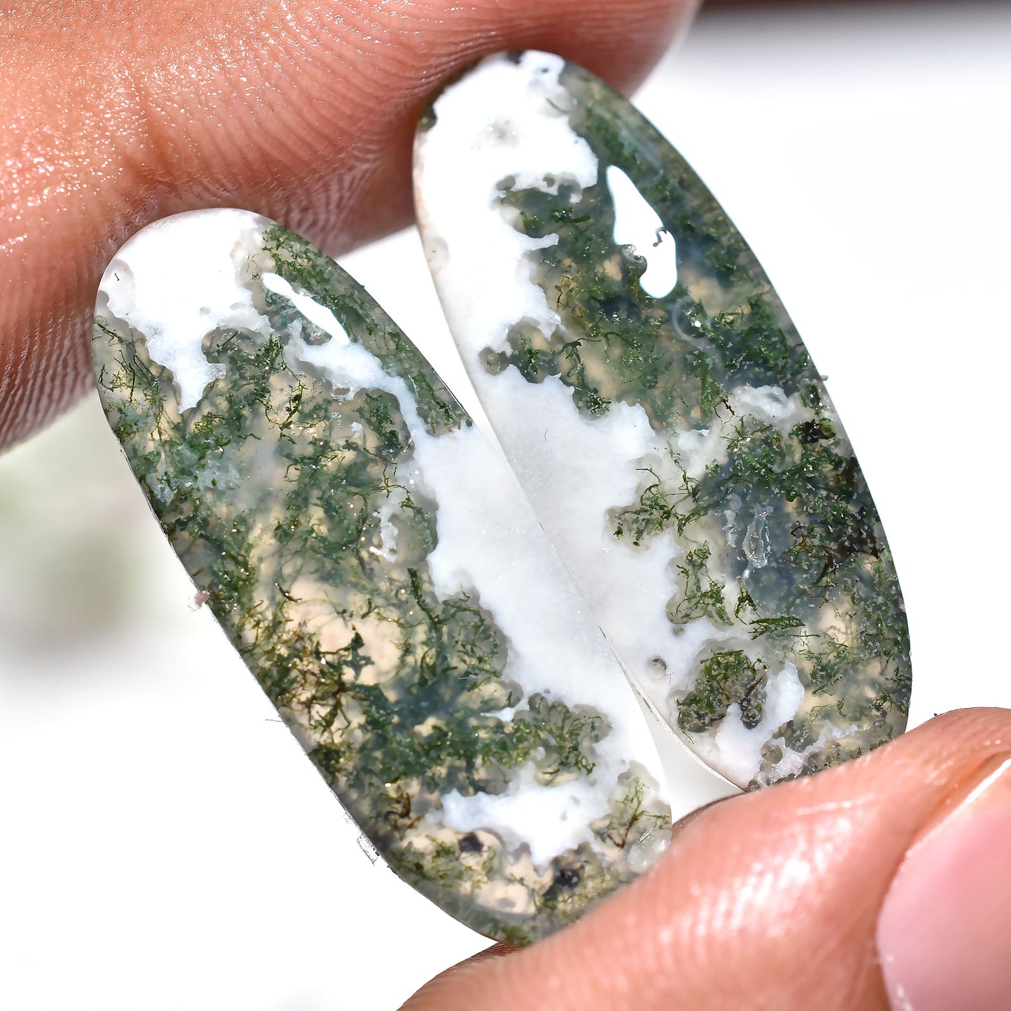 Moss Agate Pair Cabochon Earrings Pair - Wholesale Moss Agate Gemstone Pair