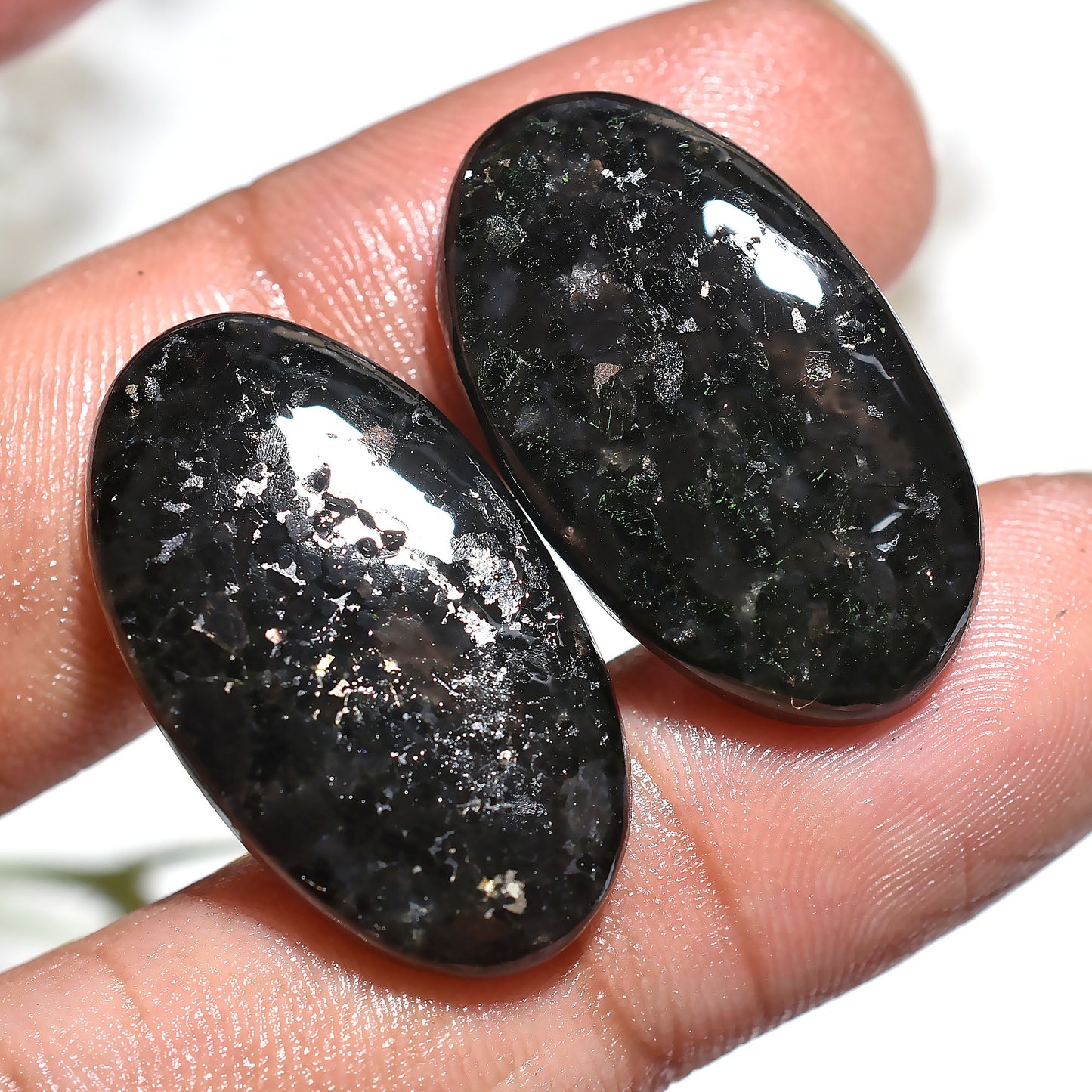Golden Nuummite Pair Gemstone – Oval Shape Matching Cabochon Set