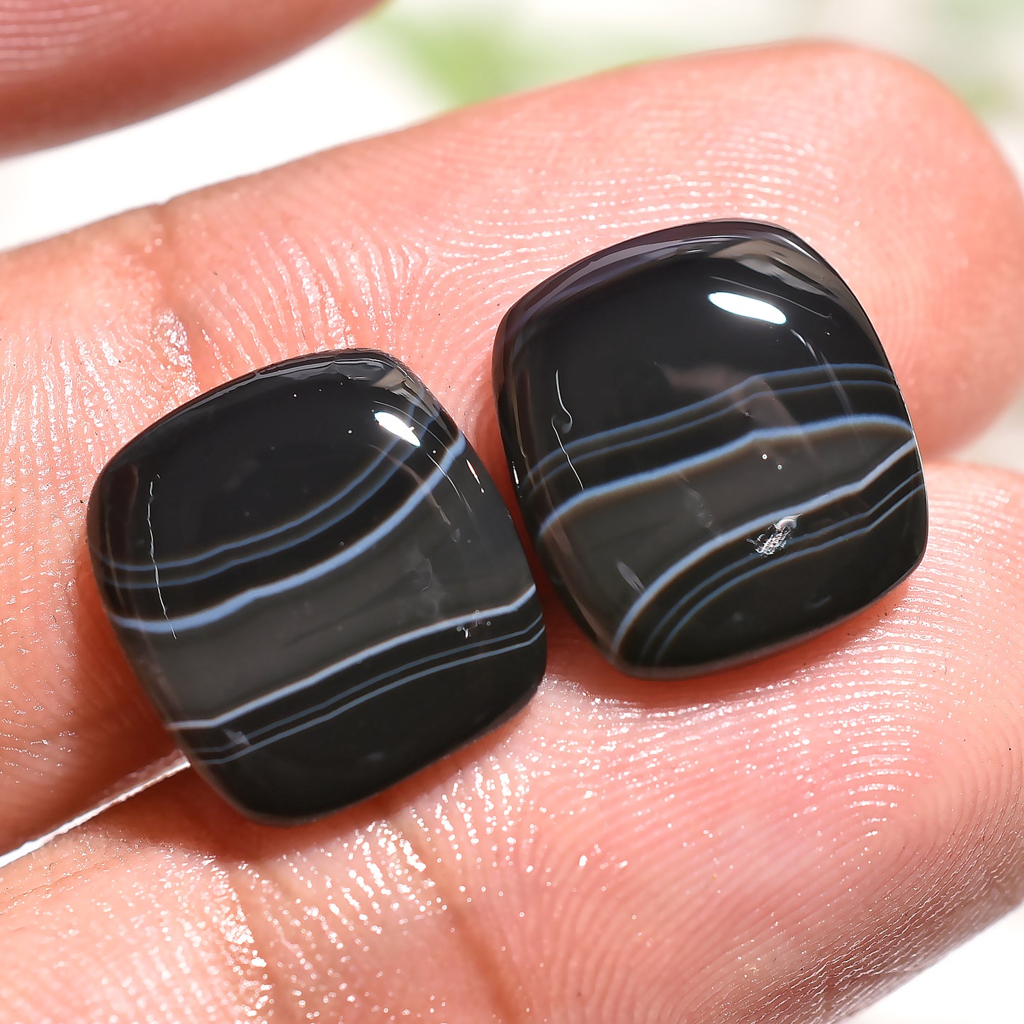 Natural Black Banded Agate Matching Pair - Perfect Gemstones for Earrings