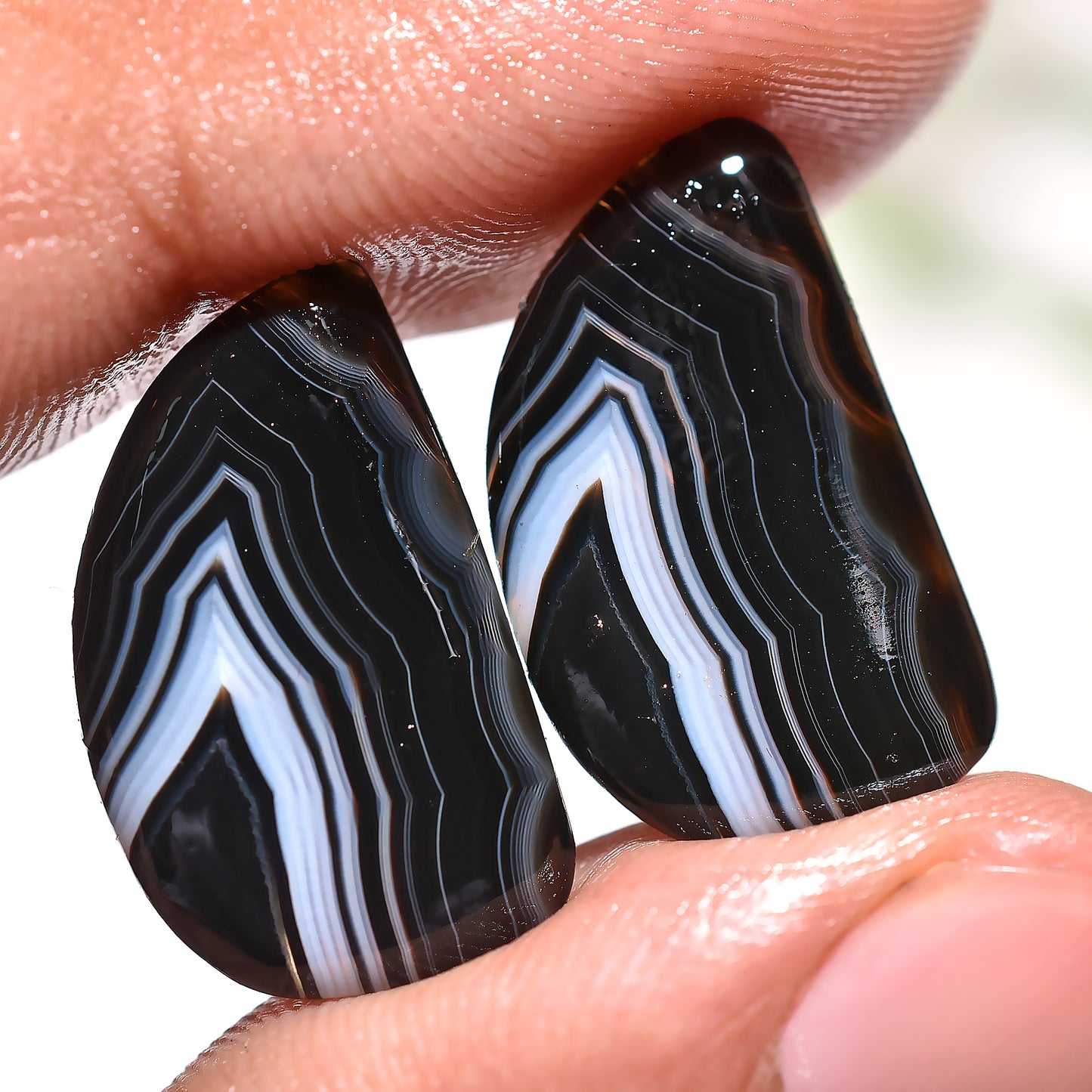 Natural Black Banded Agate Matching Pair - Perfect Gemstones for Earrings