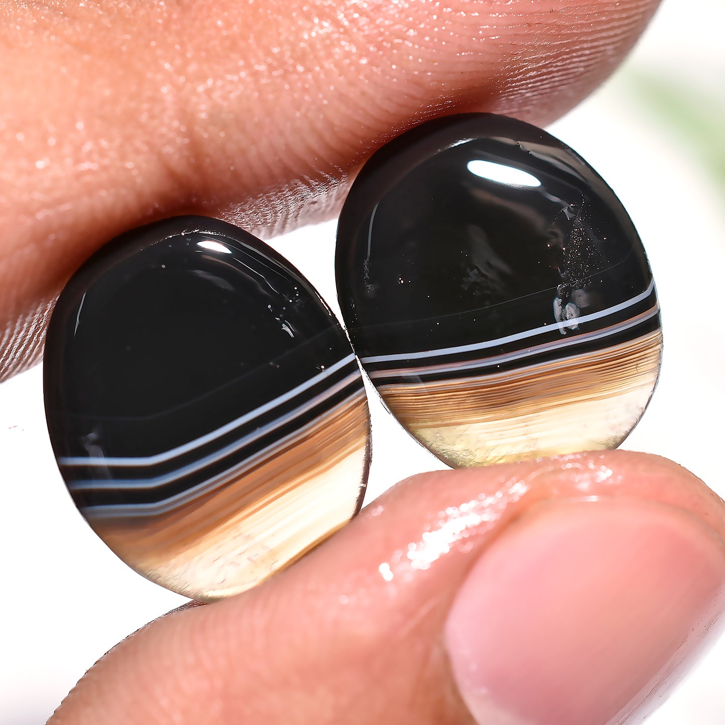 Natural Black Banded Agate Matching Pair - Perfect Gemstones for Earrings