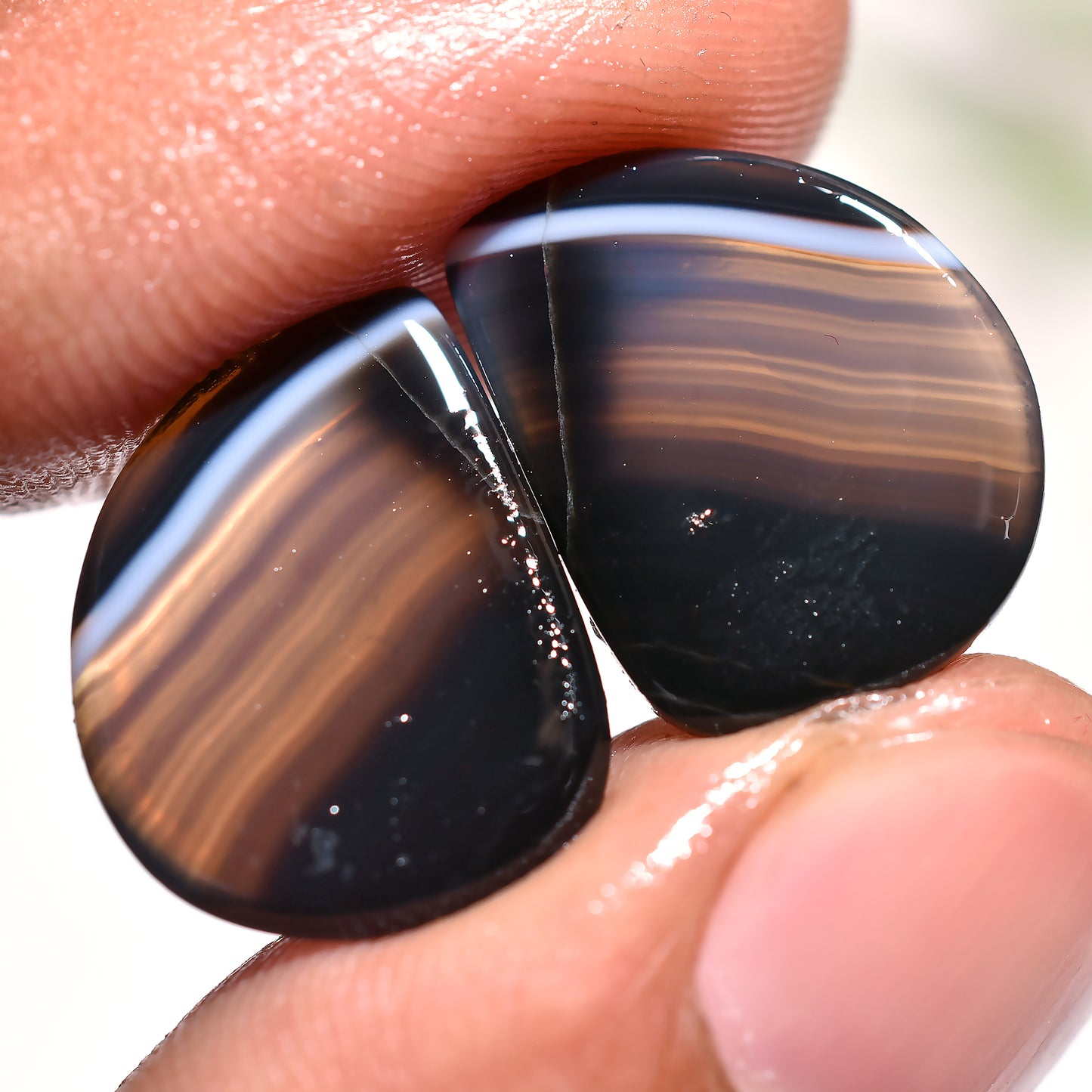 Natural Black Banded Agate Matching Pair - Perfect Gemstones for Earrings