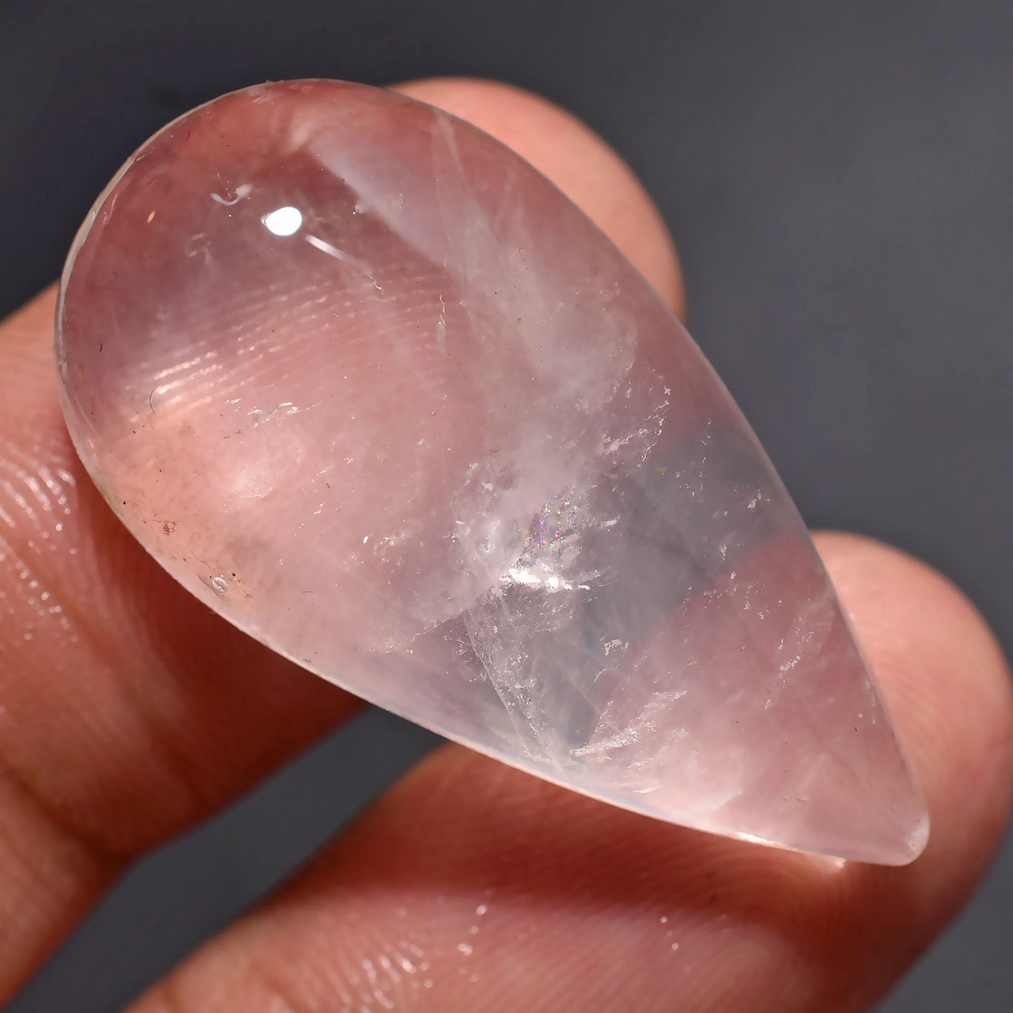 Beautiful Pink Rose Quartz Natural Cabochon, Teardrop Shaped Polished Stone For Jewelry