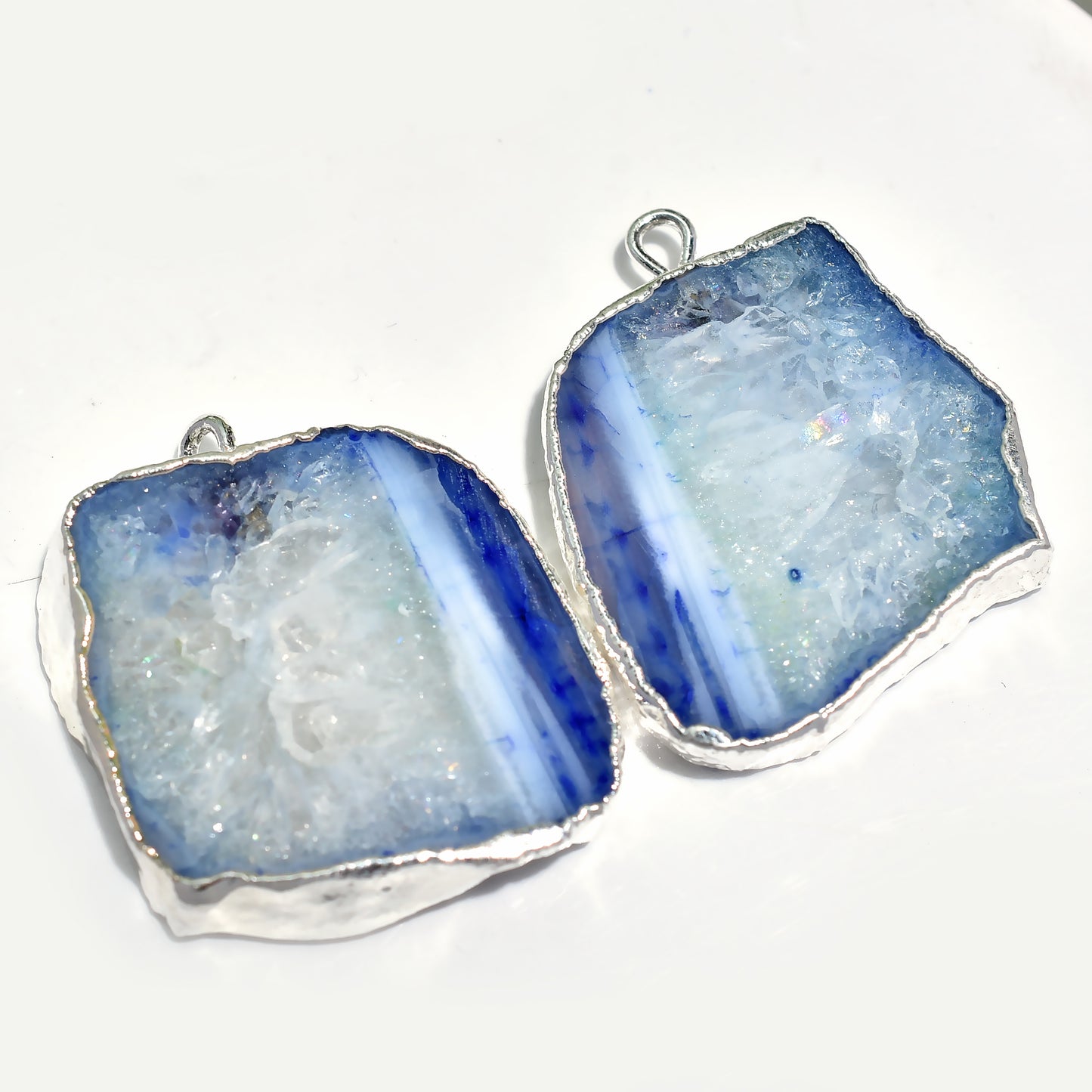 Unique Solar Quartz Earring Pair – Silver Electroplated Druzy Jewelry for All Occasions