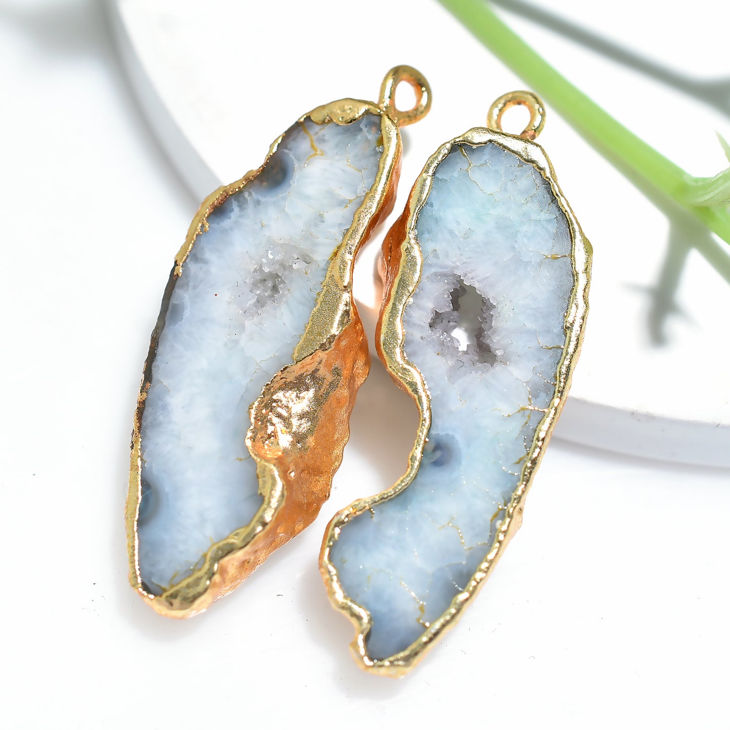 Gold Electroplated Druzy Quartz Pair – Window Geode Earrings for DIY Crafts