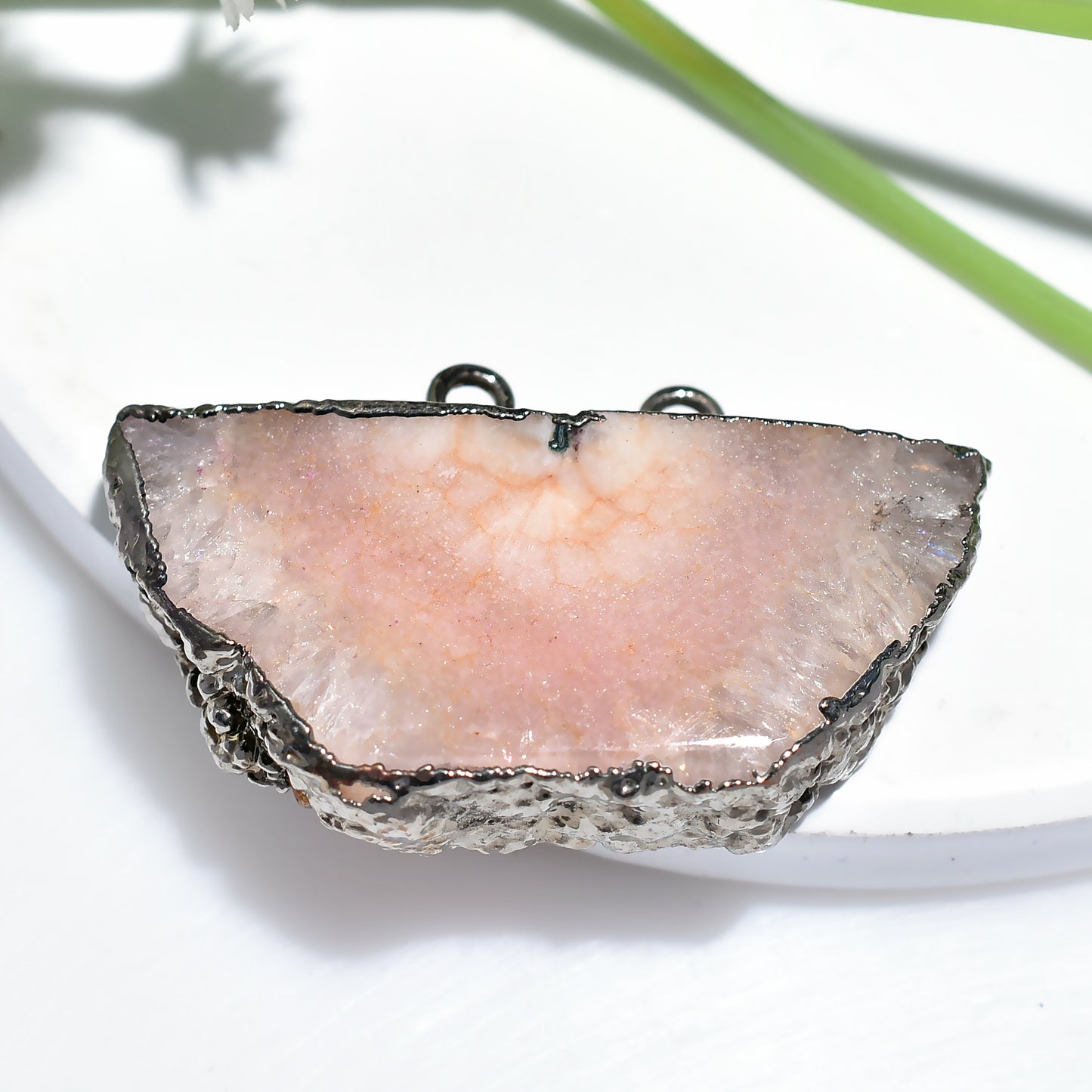 Solar Quartz Pendant Slice – Black Electroplated Crystal Gemstone for Jewelry