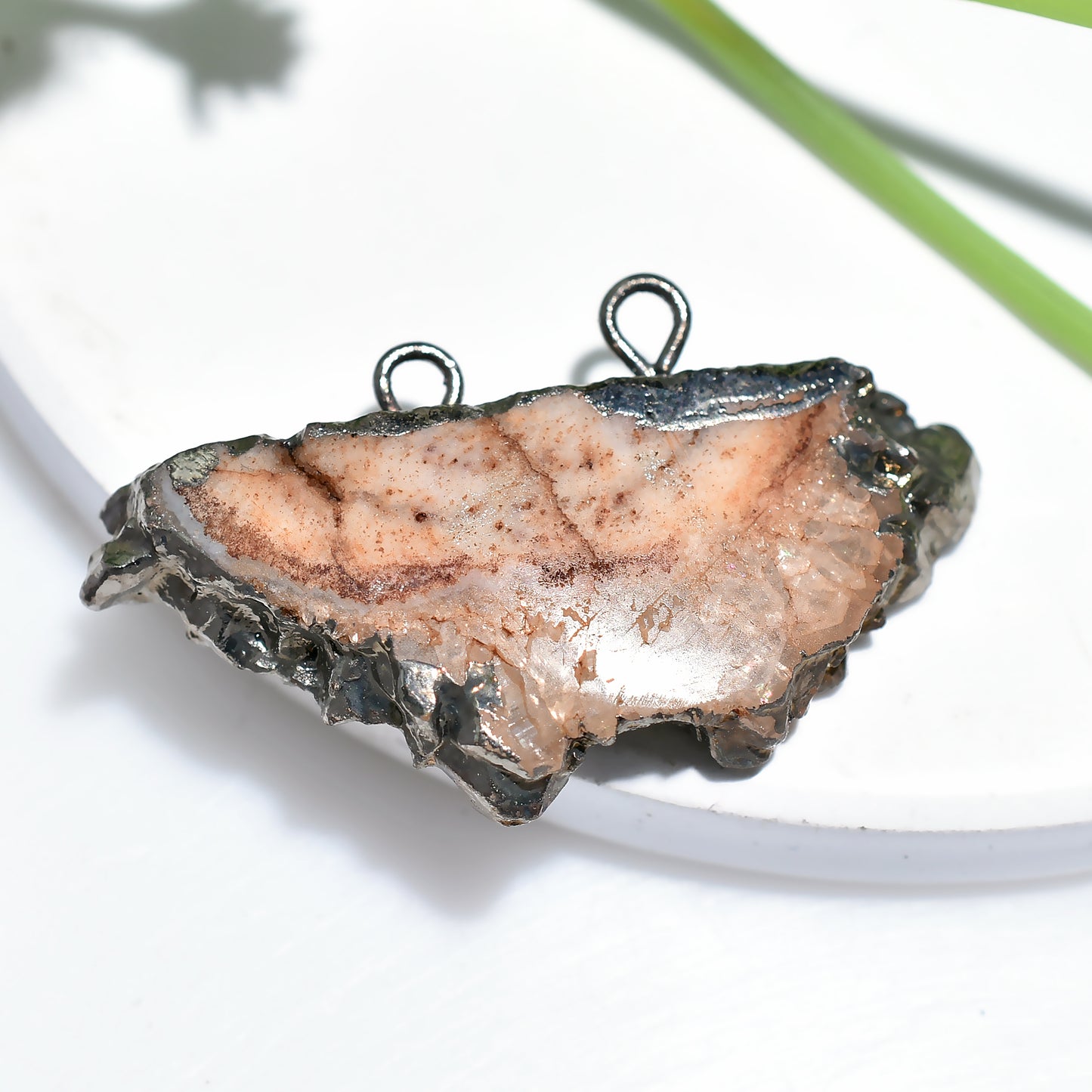 Solar Quartz Pendant Slice – Black Electroplated Crystal Gemstone for Jewelry