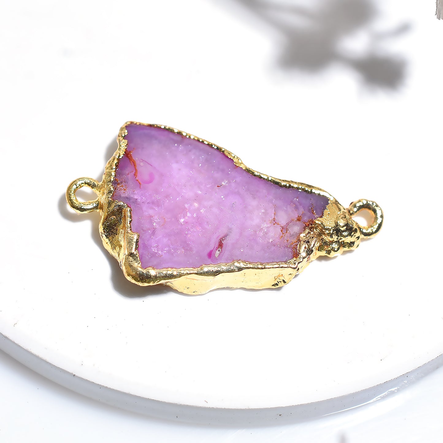 Gold Plated Solar Quart Connector, Wholesale Crystal Loose Gemstone Double Bail Pendant